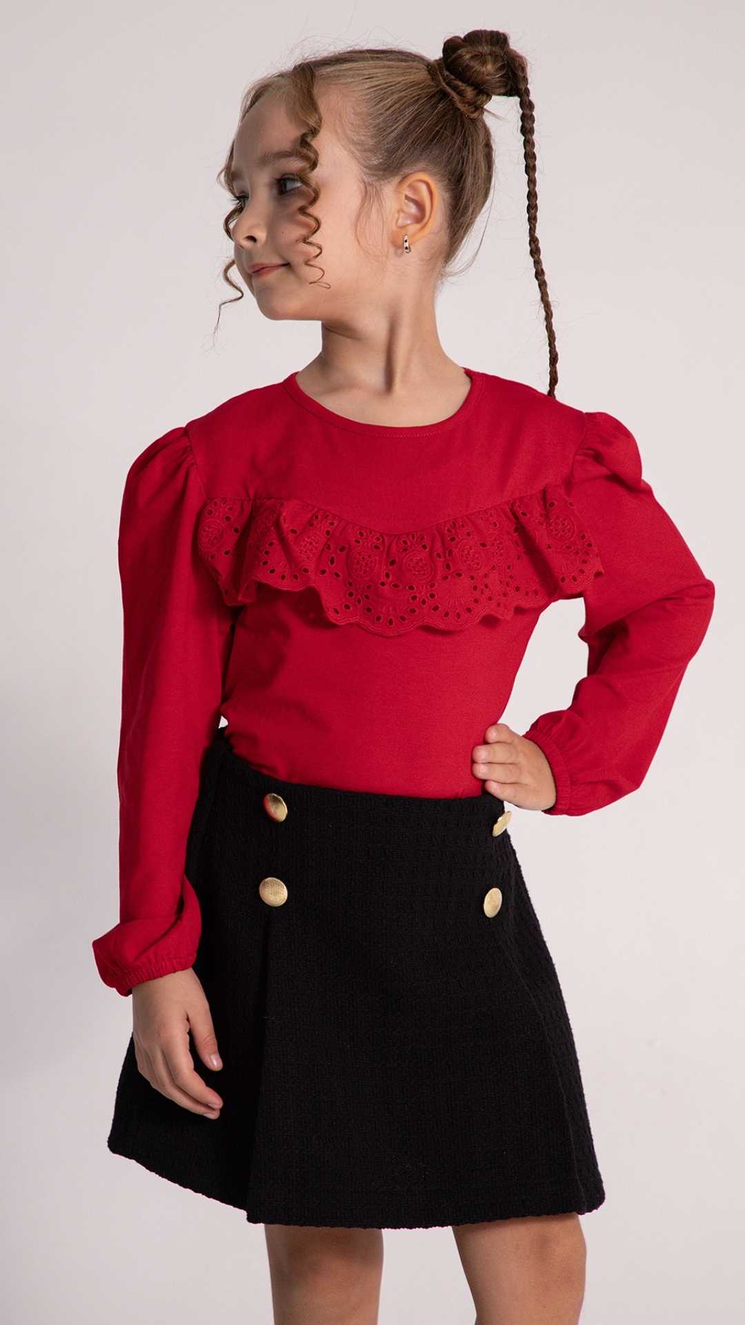 Önü Fisto Detaylı Şort Etekli Kız Çocuk Takım