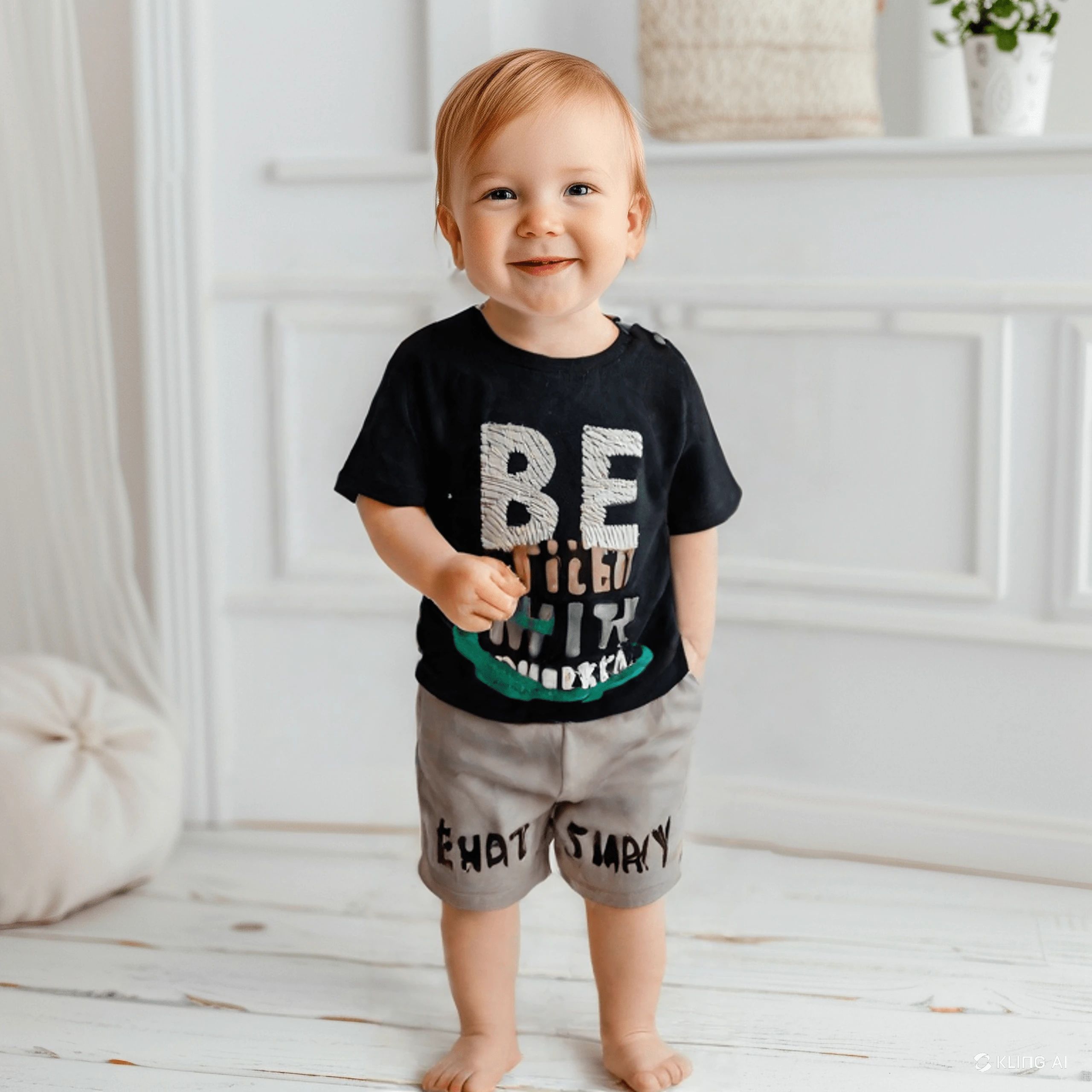 Be Patient With Yourself&quot; Baskılı Siyah Tişört ve Gri Şort Bebek/Çocuk Takım