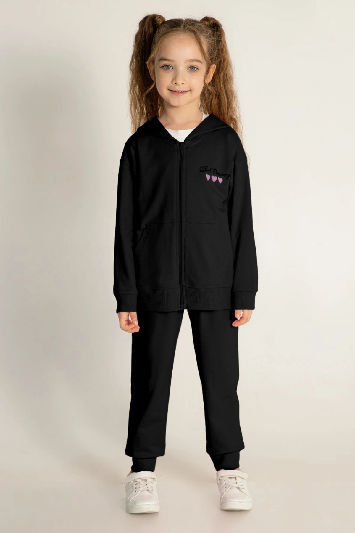 Cep Üstü Baskılı Beli Lastikli Paçaları Ribanalı Kız Çocuk Eşofman Alt