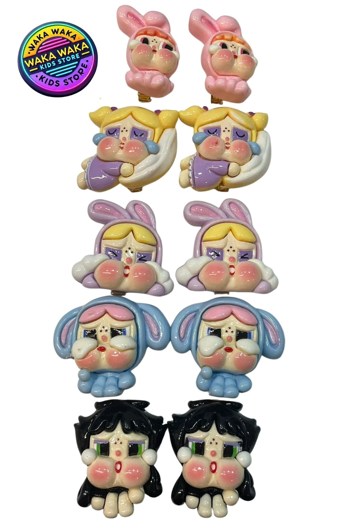 Sevimli Karakterli Çocuk Tokası Seti – 5 Çift Renkli Figürlü Saç Klipsi