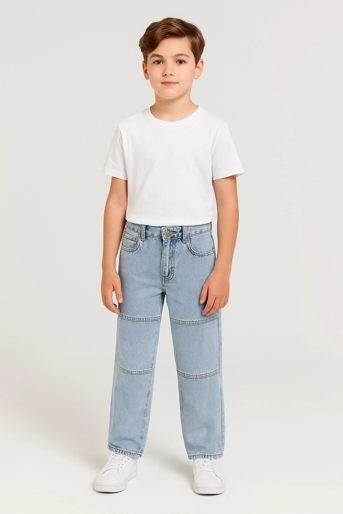 Erkek Çocuk Açık Mavi Dikiş Detaylı Rahat Kalıp Jean Pantolon