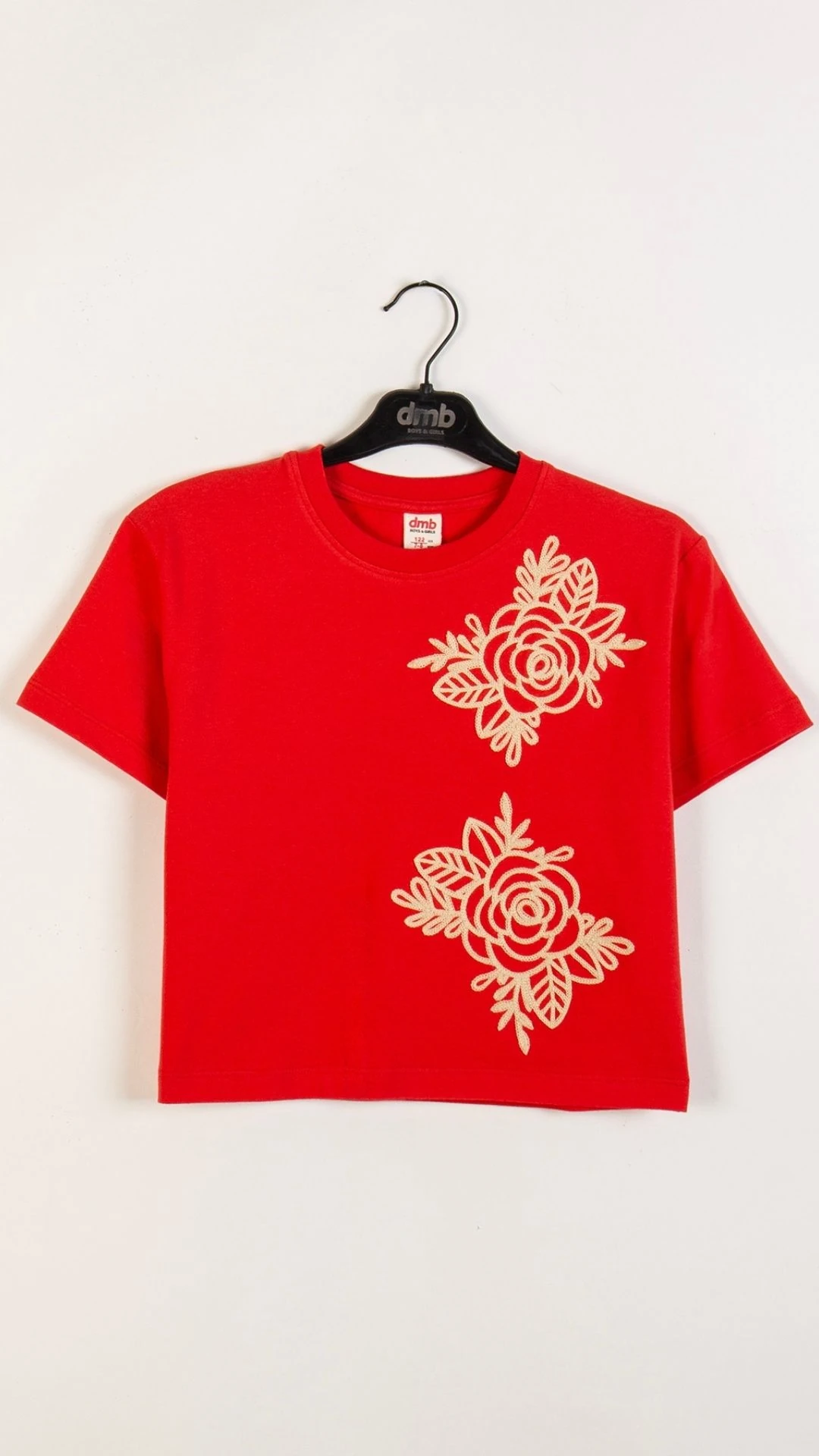 Önü Nakış Desenli Bisiklet Yaka Kız Çocuk T-Shirt