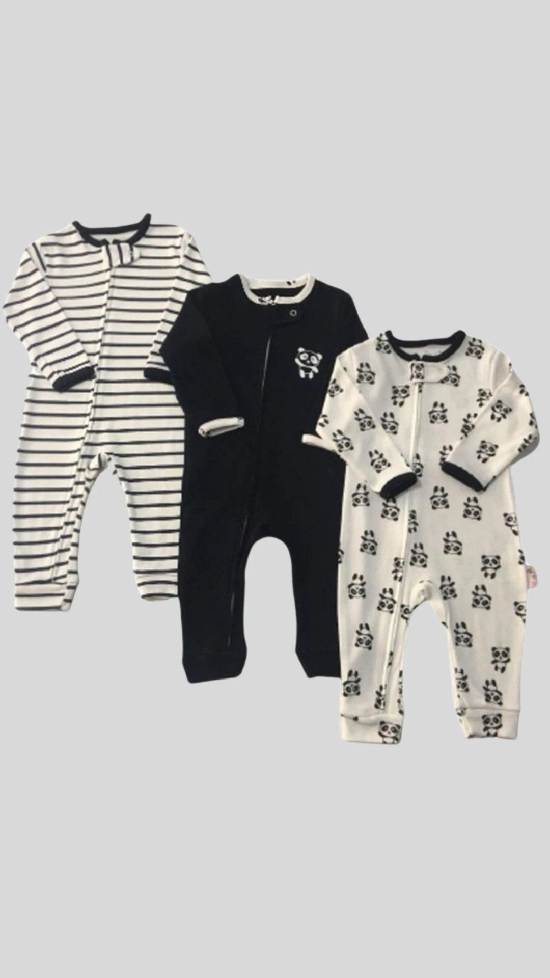 Sevimli Panda Baskılı Fermuar Kapamalı 3lü Ünisex Tulum