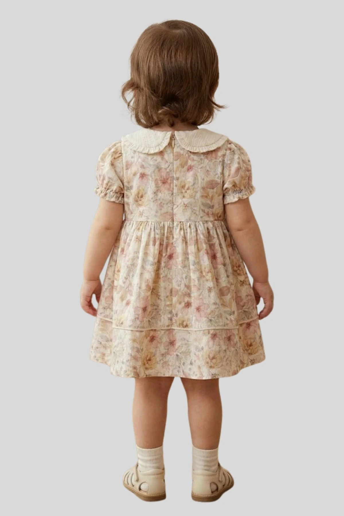 Çiçek Baskılı Astarlı Fermuar Kapamalı Kız Bebek Elbise