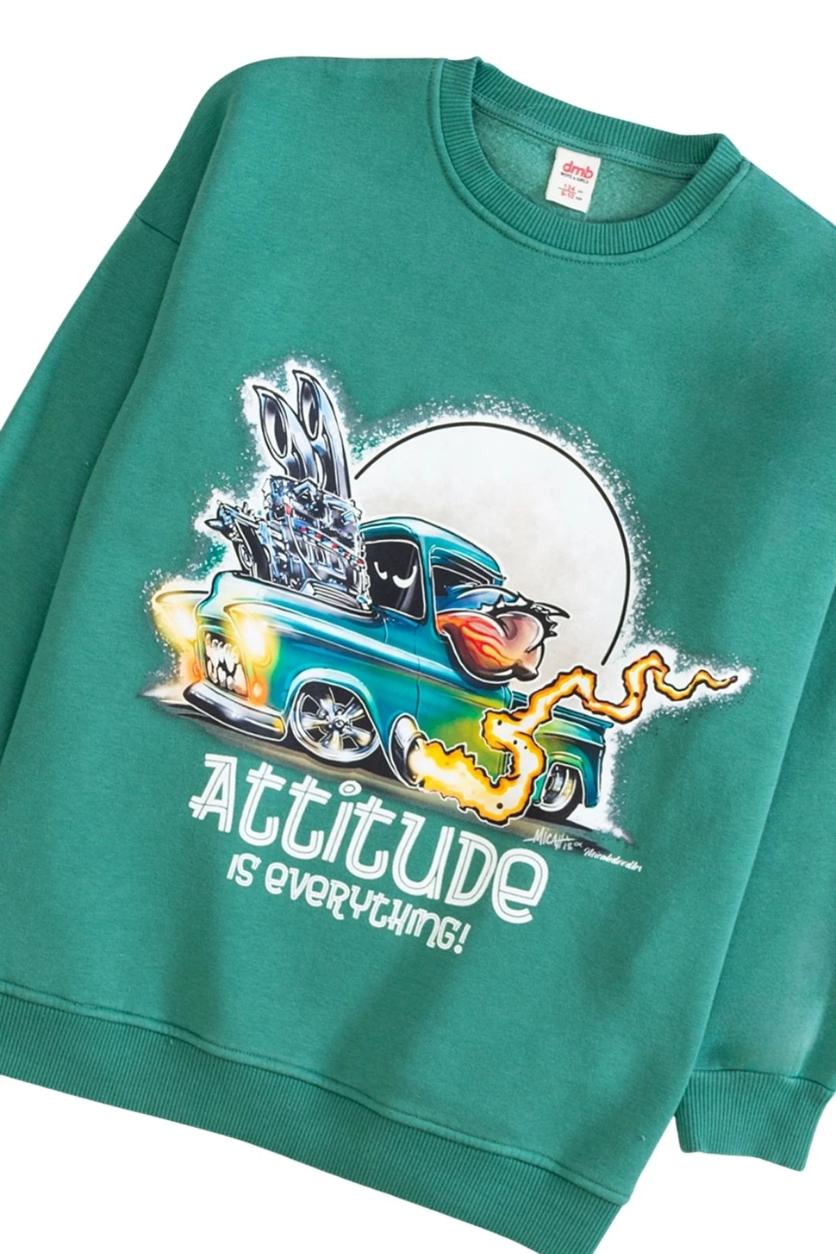 Bisiklet Yaka Önü Baskılı Oversize Sweatshirt