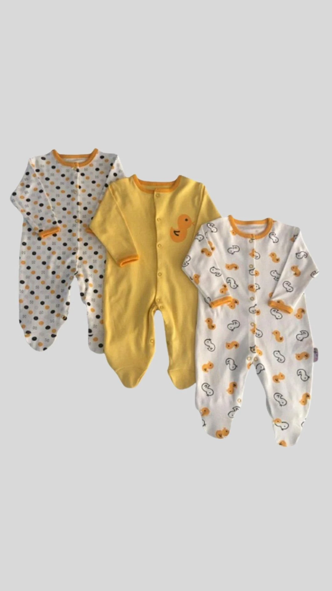 Civciv Puantiye Baskılı Çıtçıt Kapamalı Patikli 3lü Set Ünisex Bebek Tulum