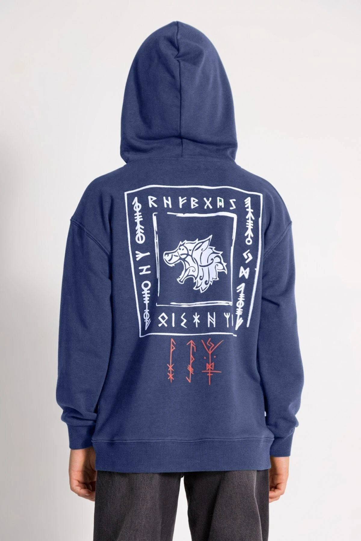 Erkek Çocuk Indigo Sweatshirt ve Eşofman Altı Takım - Kapüşonlu Baskılı Rahat Kesim