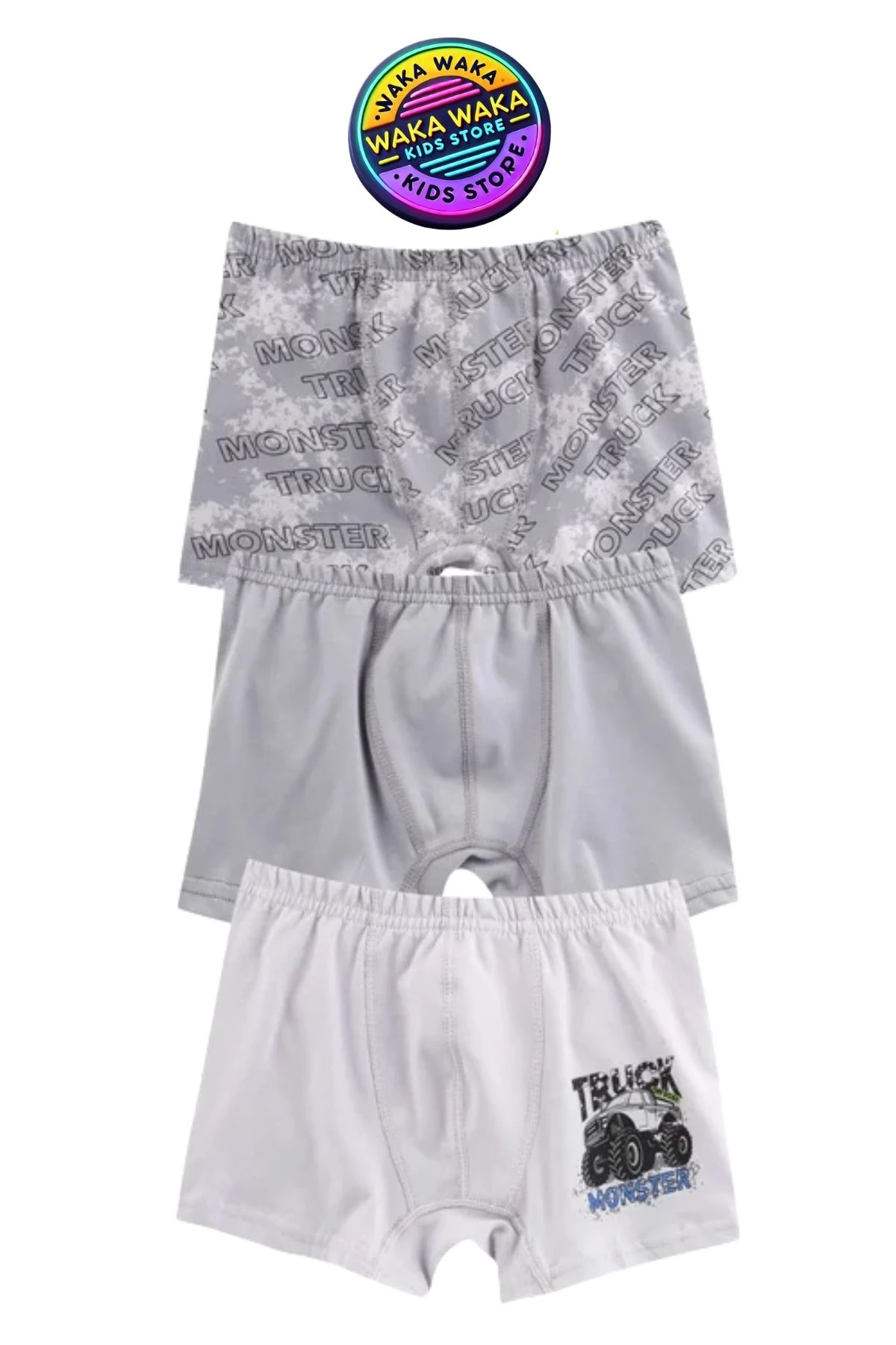Erkek Çocuk Monster Truck Desenli 3’lü Boxer Seti – Pamuklu Esnek İç Giyim