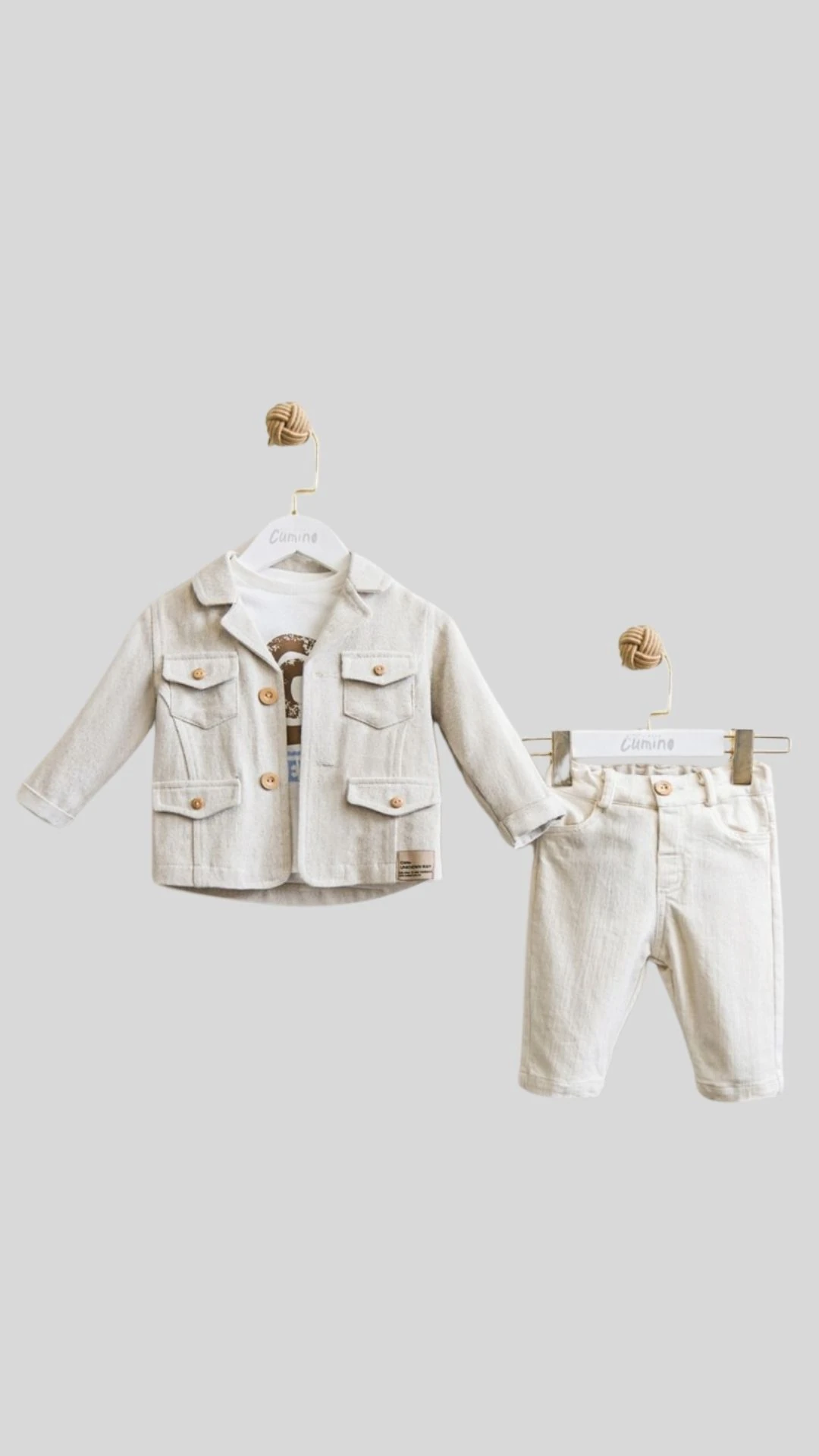 Kapak Cepli Ceket Baskılı Bady Pantolonlu 3lü Erkek Bebek Takım