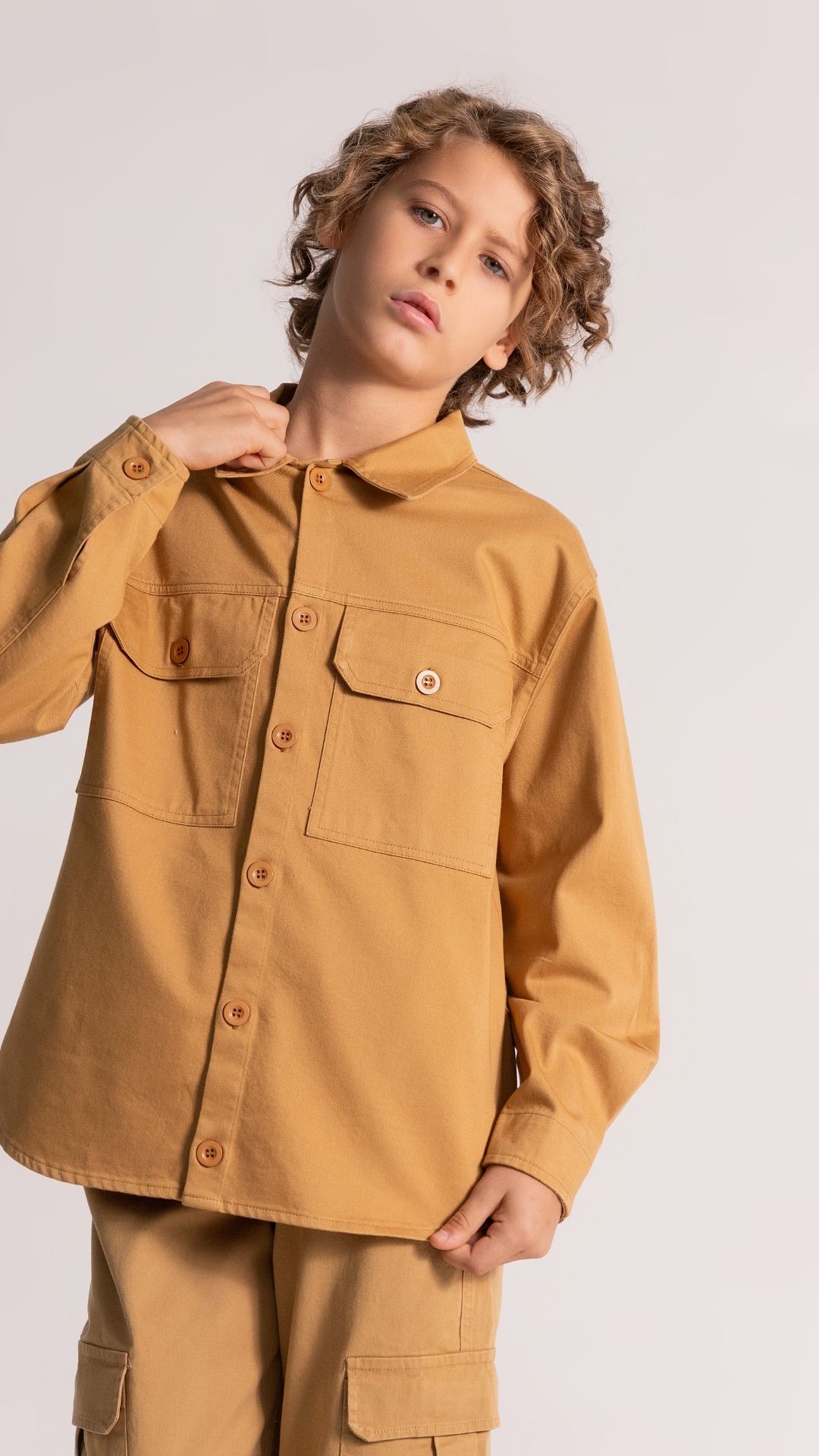 Kapak Cepli Gömlek Kargo Cepli Pantolonlu Erkek Çocuk Takım