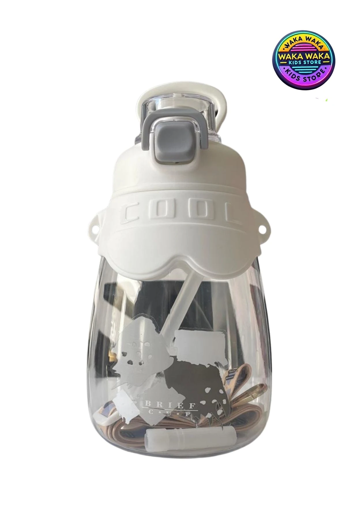 COOL Yazılı Çocuk Matara 600 ml - Şeffaf Renkli Suluk  Askılı, Sızdırmaz & Pipetli