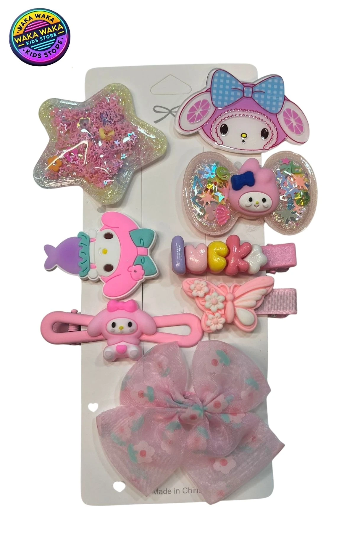 Kız Çocuk Pembe 7’li Renkli Saç Tokası Seti – My Melody Figürlü Sevimli Saç Aksesuarı