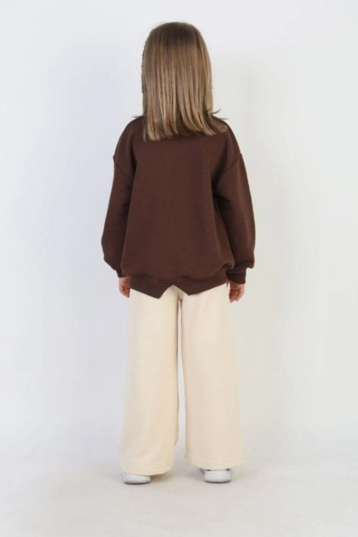 Kahverengi & Krem Kalp Baskılı Kız Çocuk Eşofman Takımı