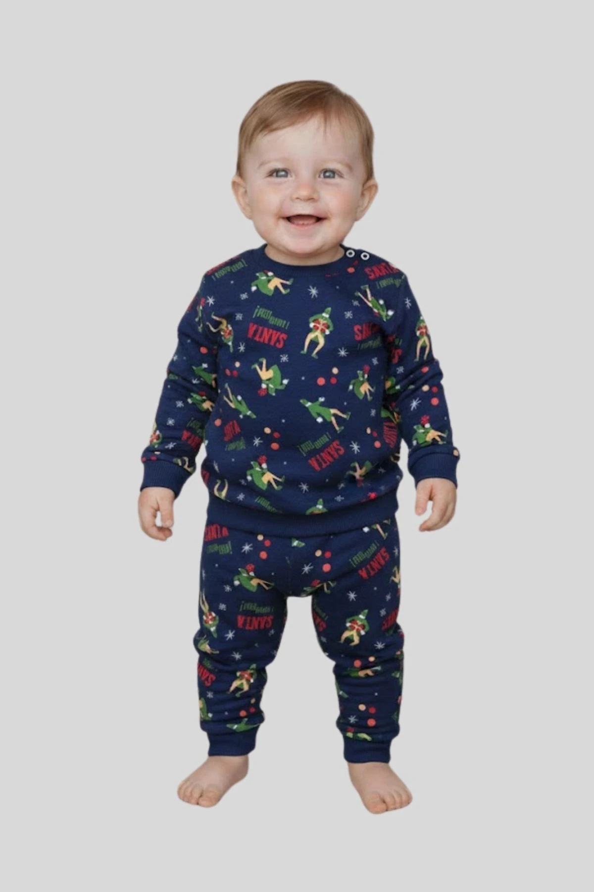 Noel Baskılı Omuzdan Çıtçıtlı Erkek Bebek Eşofman Takım