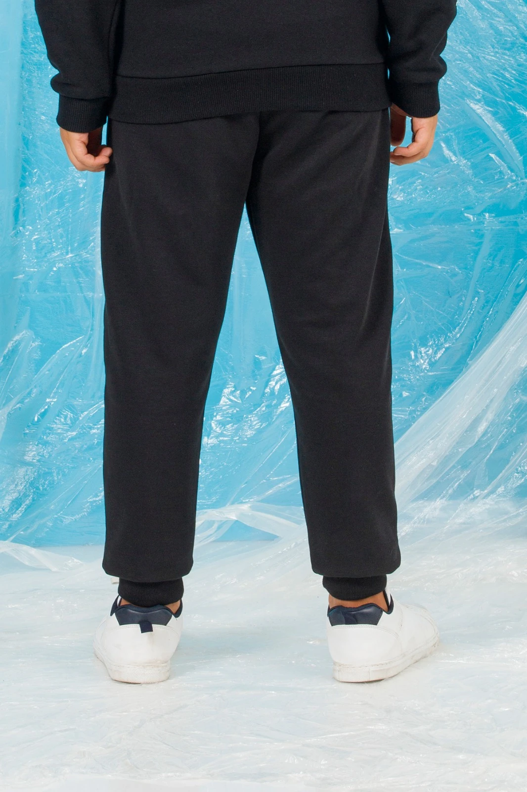 Erkek Çocuk Cepli Paçaları Lastikli Düz siyah Eşofman Alt