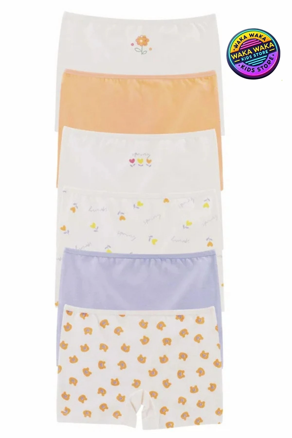 Kız Çocuk Pamuklu Boxer 6’lı Set – Çiçek, Kalp ve Renkli Desenli