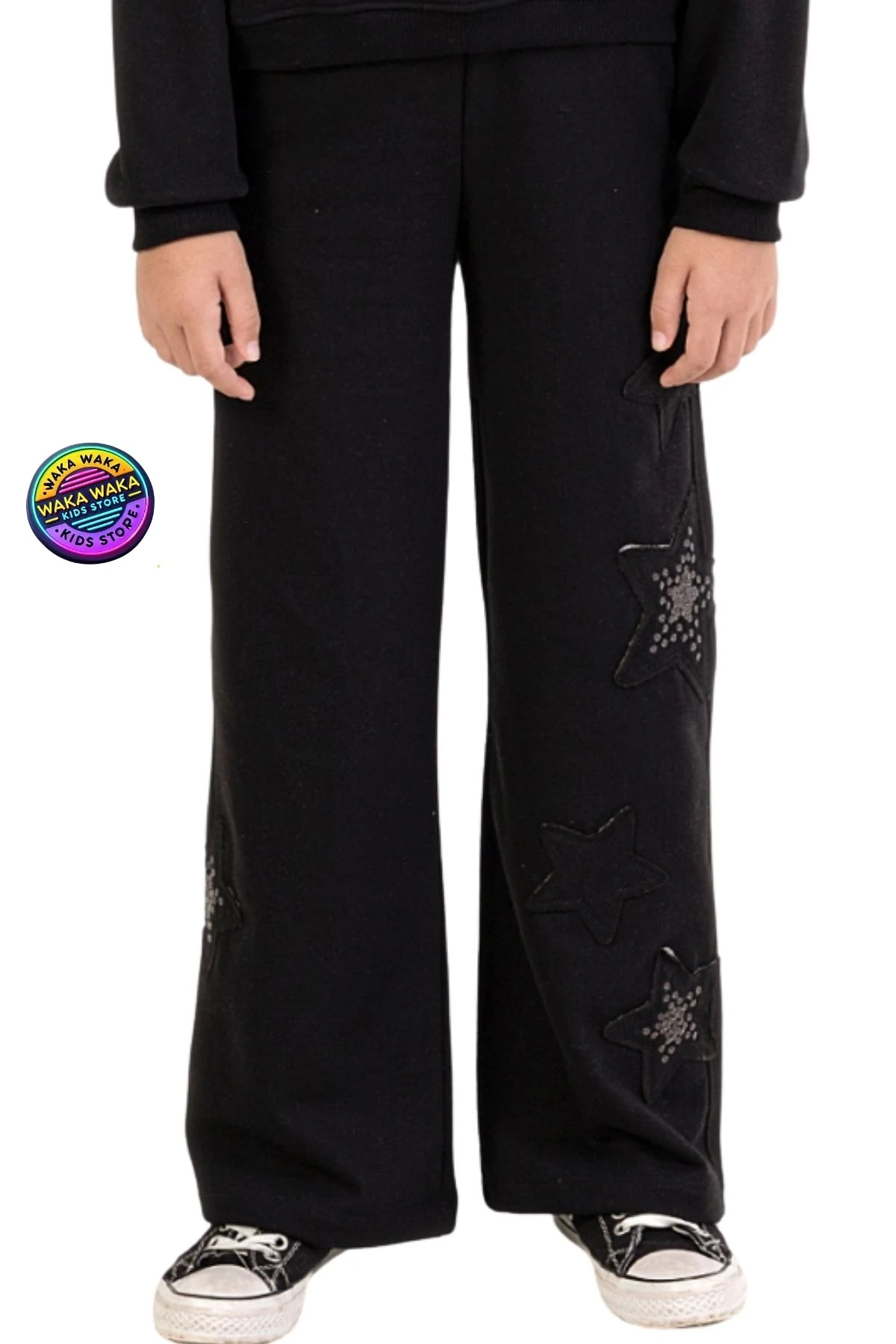 Siyah Yıldız Desenli Kız Çocuk Eşofman Altı – Rahat Kesim, Şık ve Konforlu