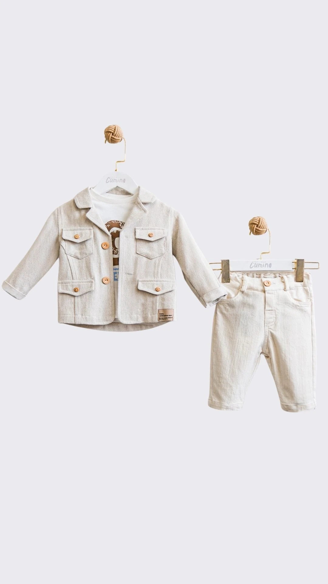 Kapak Cepli Ceket Baskılı Bady Pantolonlu 3lü Erkek Bebek Takım