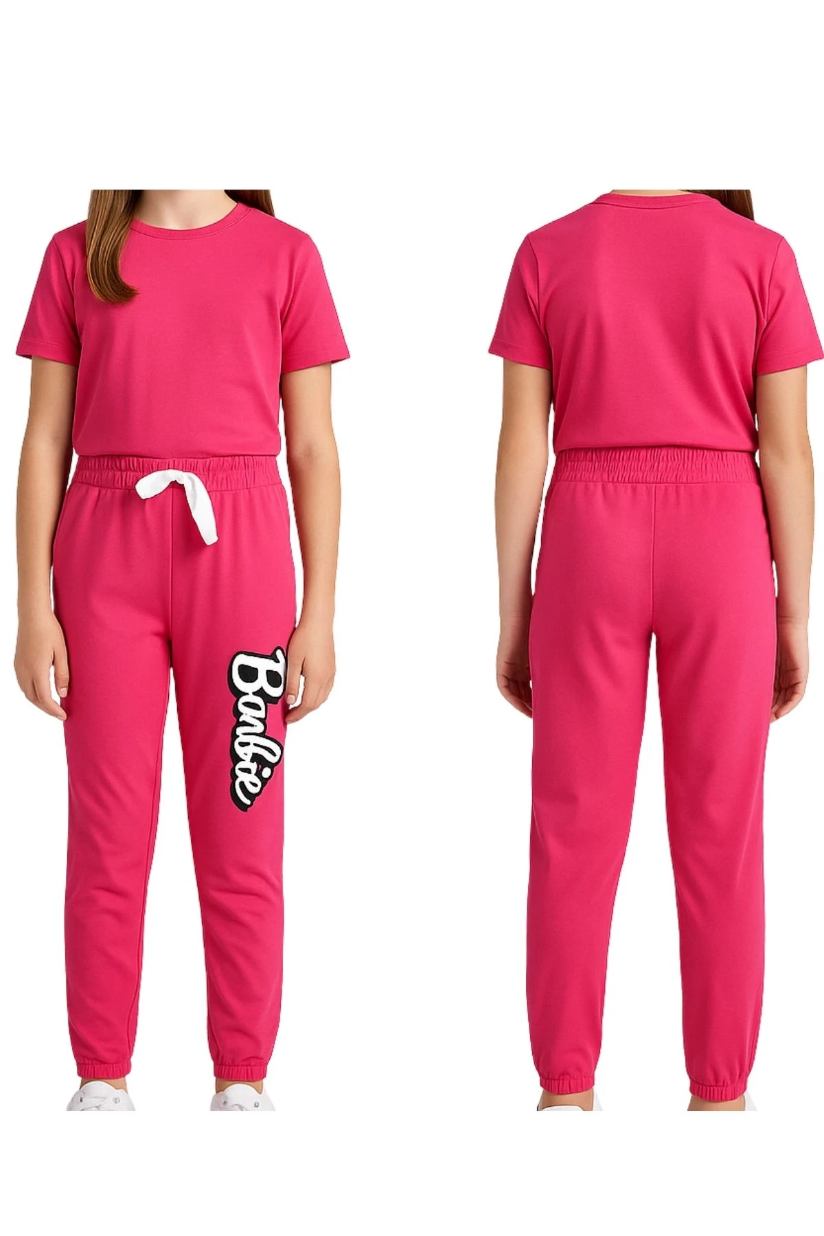 Kız Çocuk Önü Baskılı Paçaları Lastikli Eşofman Altı