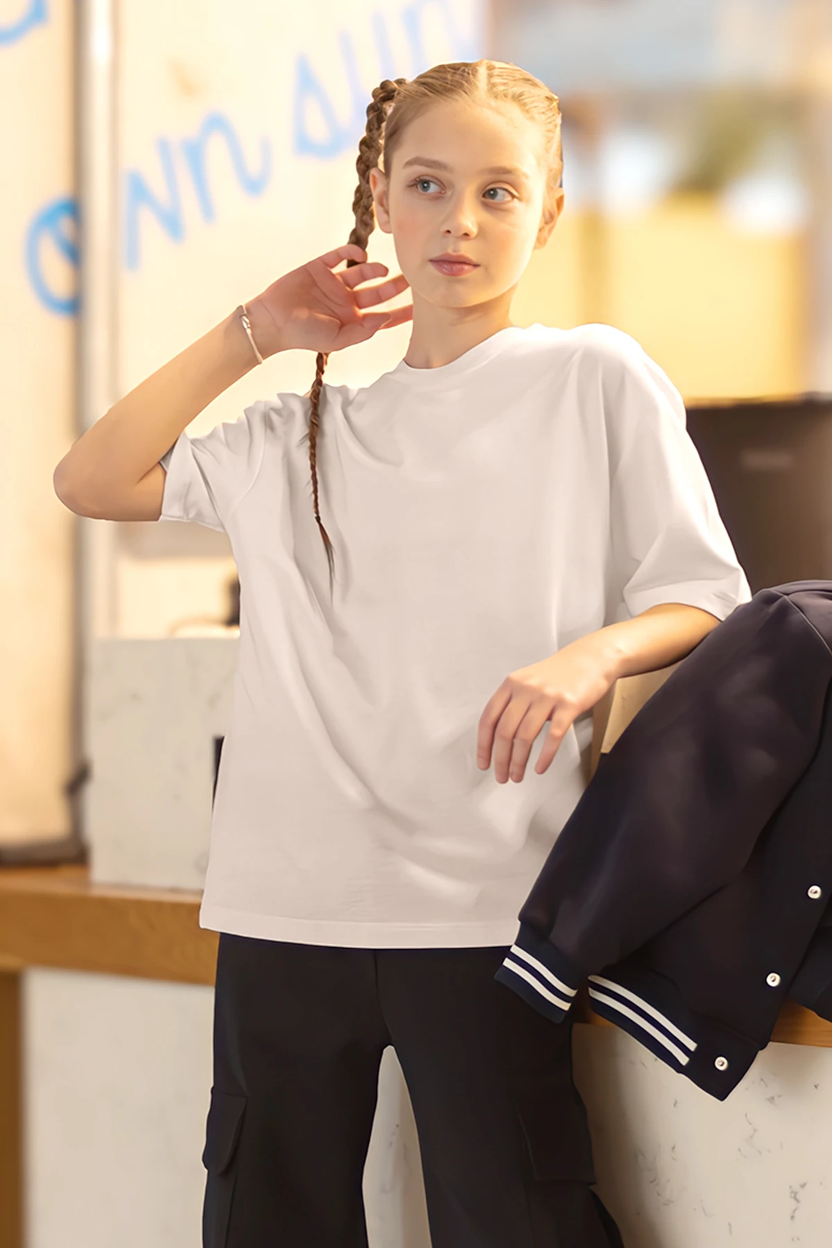 Basic Bisiklet Yaka Kız T-Shirt