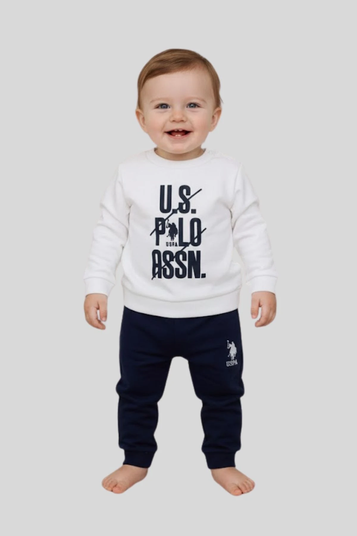 Önü Baskılı Bisiklet Yaka Omuzdan Çıtçıt Kapamalı Erkek Bebek Eşofman Takımı