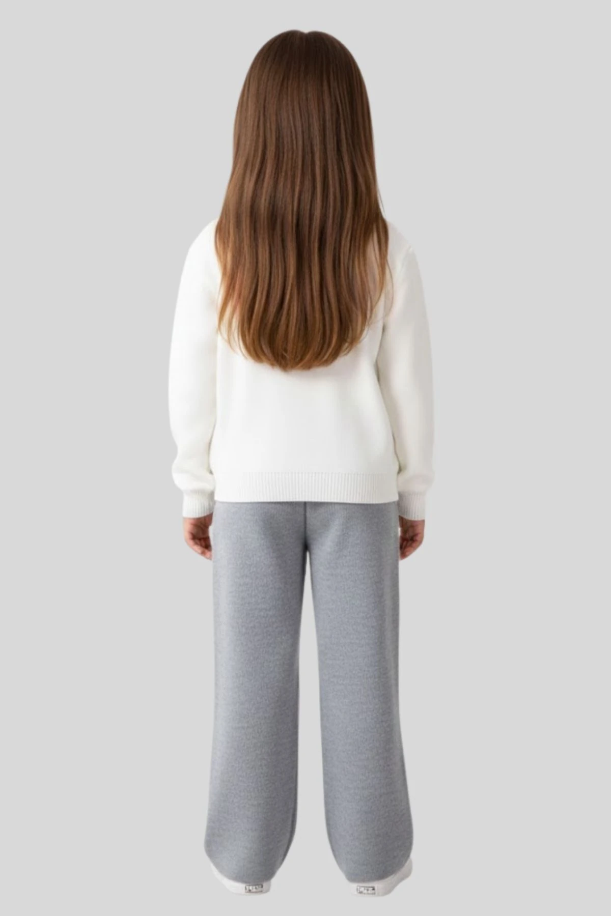 Çok Renkli Fiyonk Detaylı Kız Çocuk Kazak ve Geniş Paça Pantolon Takımı