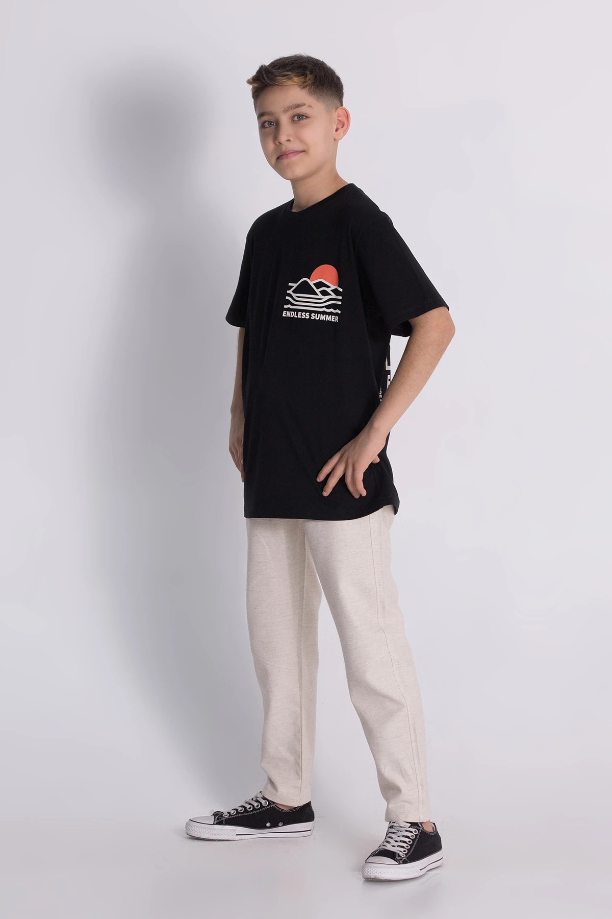 Bisiklet Yaka Summer Baskılı Pantolon Tşört Alt Üst Takım