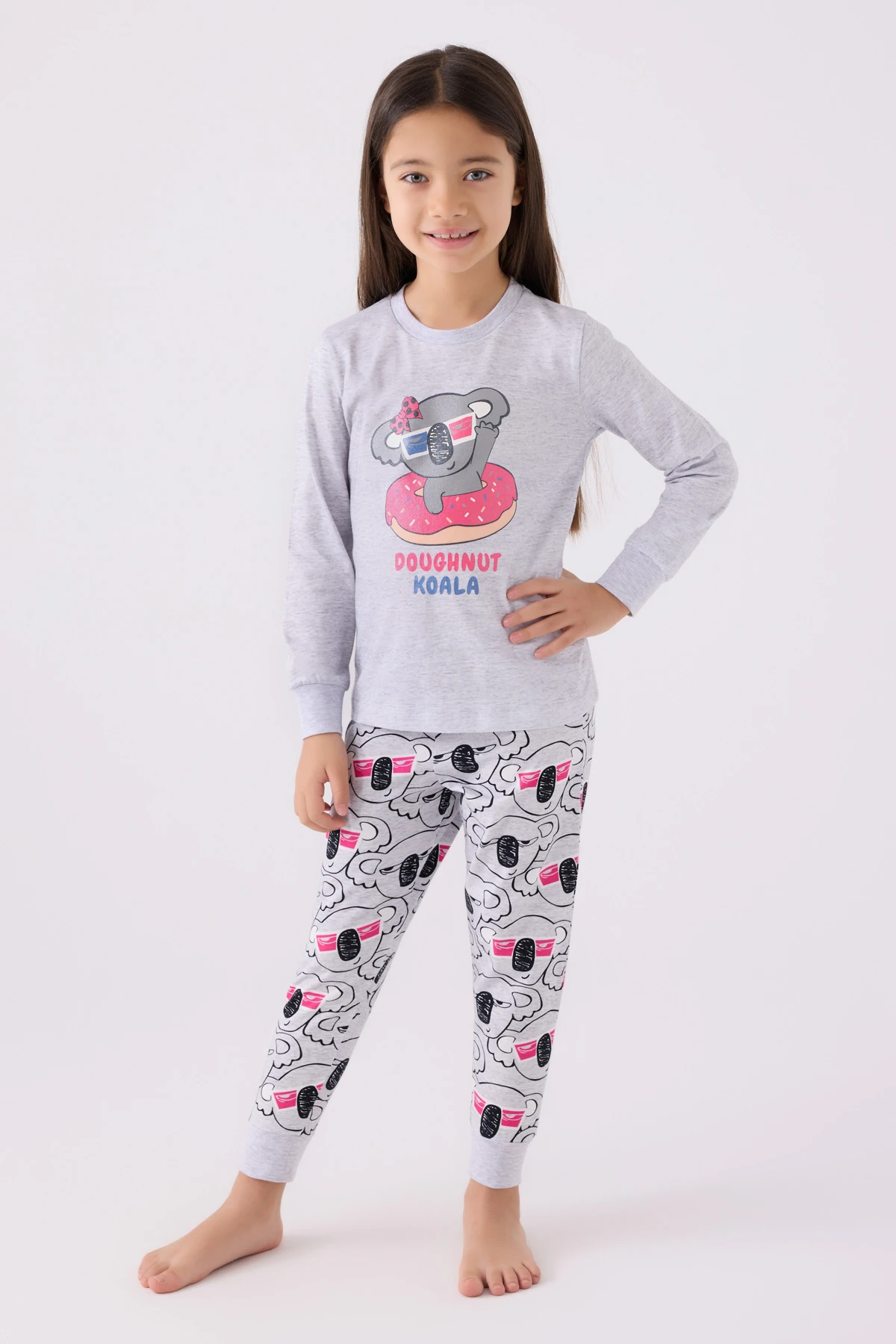 Doughnut Koala Karakter Baskılı Kız Çocuk Pijama Takım