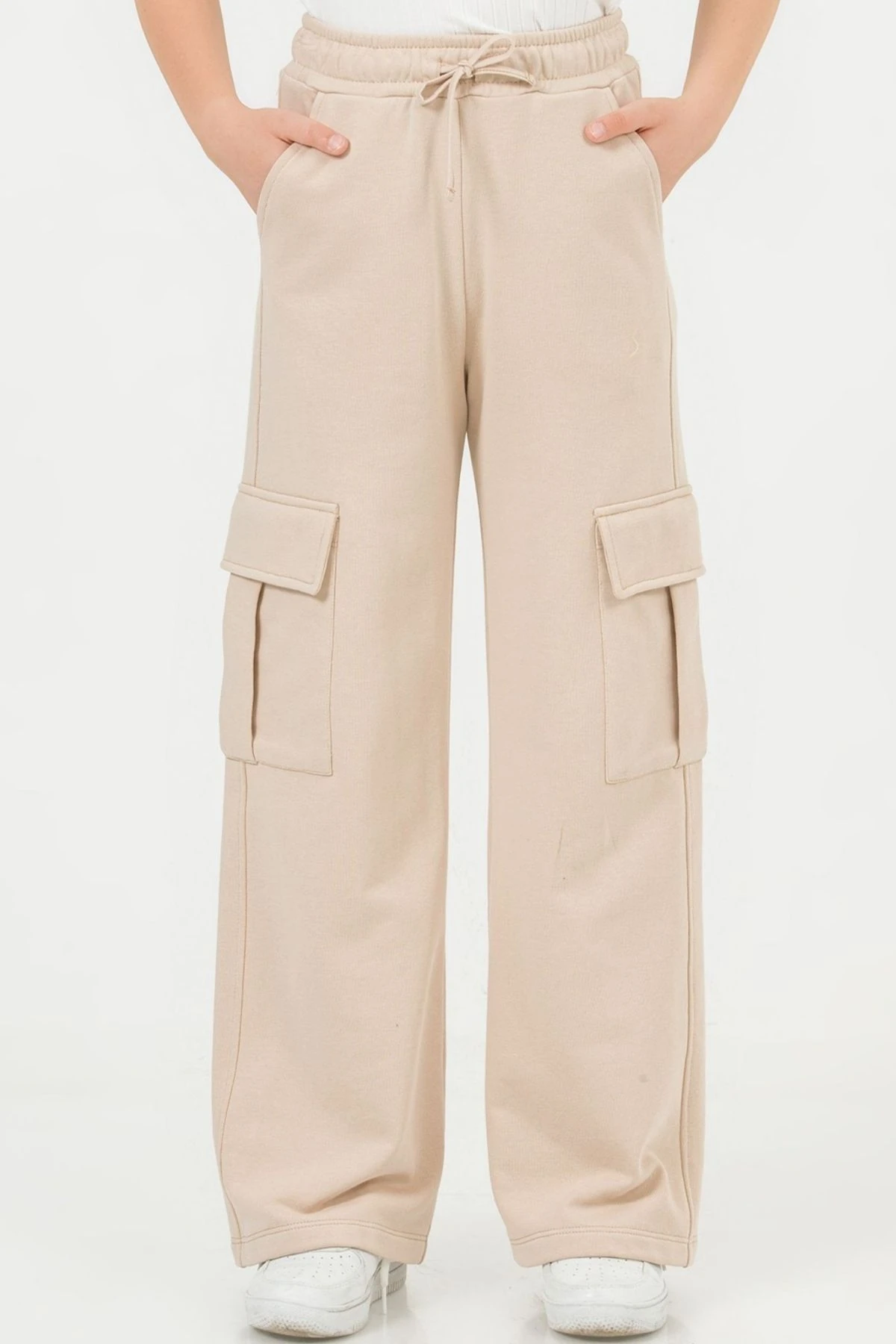 Kargo Cepli Beli Lastikli Bol Paça Kız Çocuk Eşofman Alt