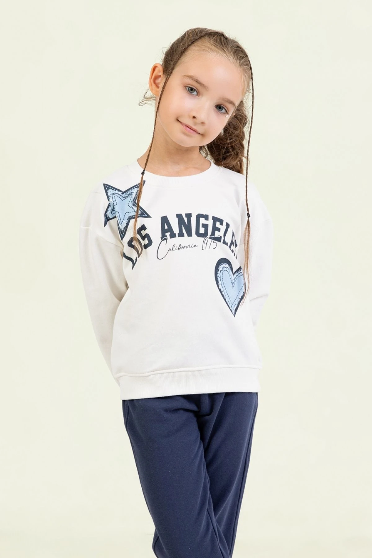 Kız Çocuk Los Angeles Baskılı Pembe Sweatshirt ve Siyah Eşofman Altı Kombini