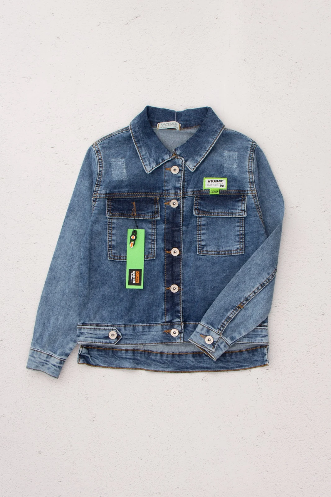 Likralı Taşlanmış Önden düğmeli Erkek Çocuk Kat Ceket