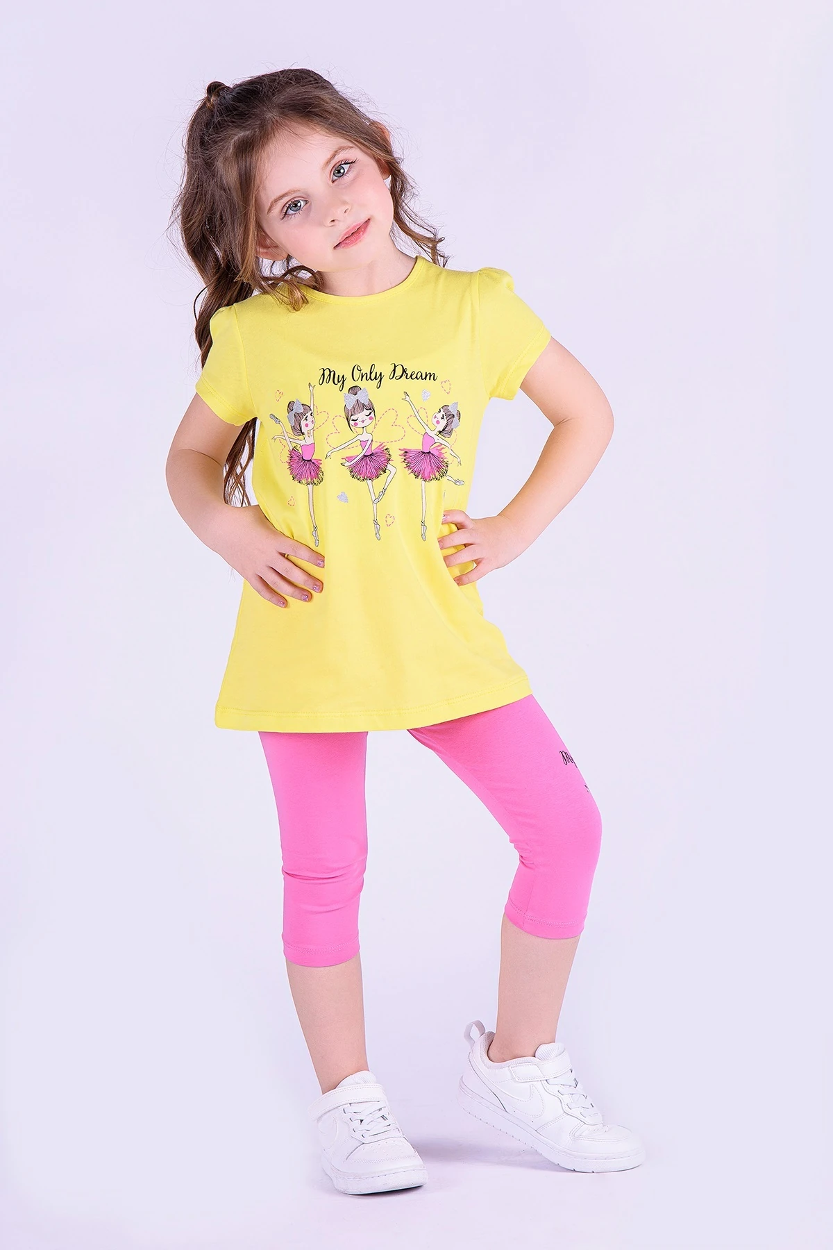 Bisiklet Yaka Tişört Tayt Kız Çocuk Alt Üst Takım - Pembe