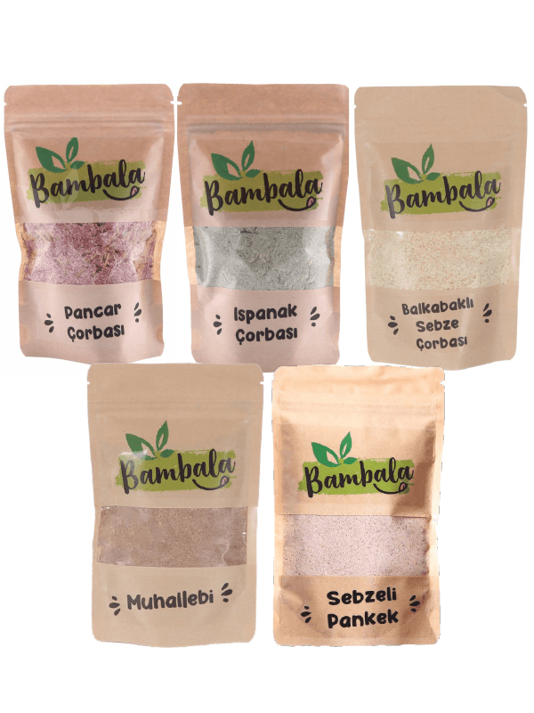 5'li Çorba Paketi (5x125g)Pancar, Ispanak,Balkabaklı S. Çorbası, Sebzeli Pankek ve Muhallebi -Katkısız