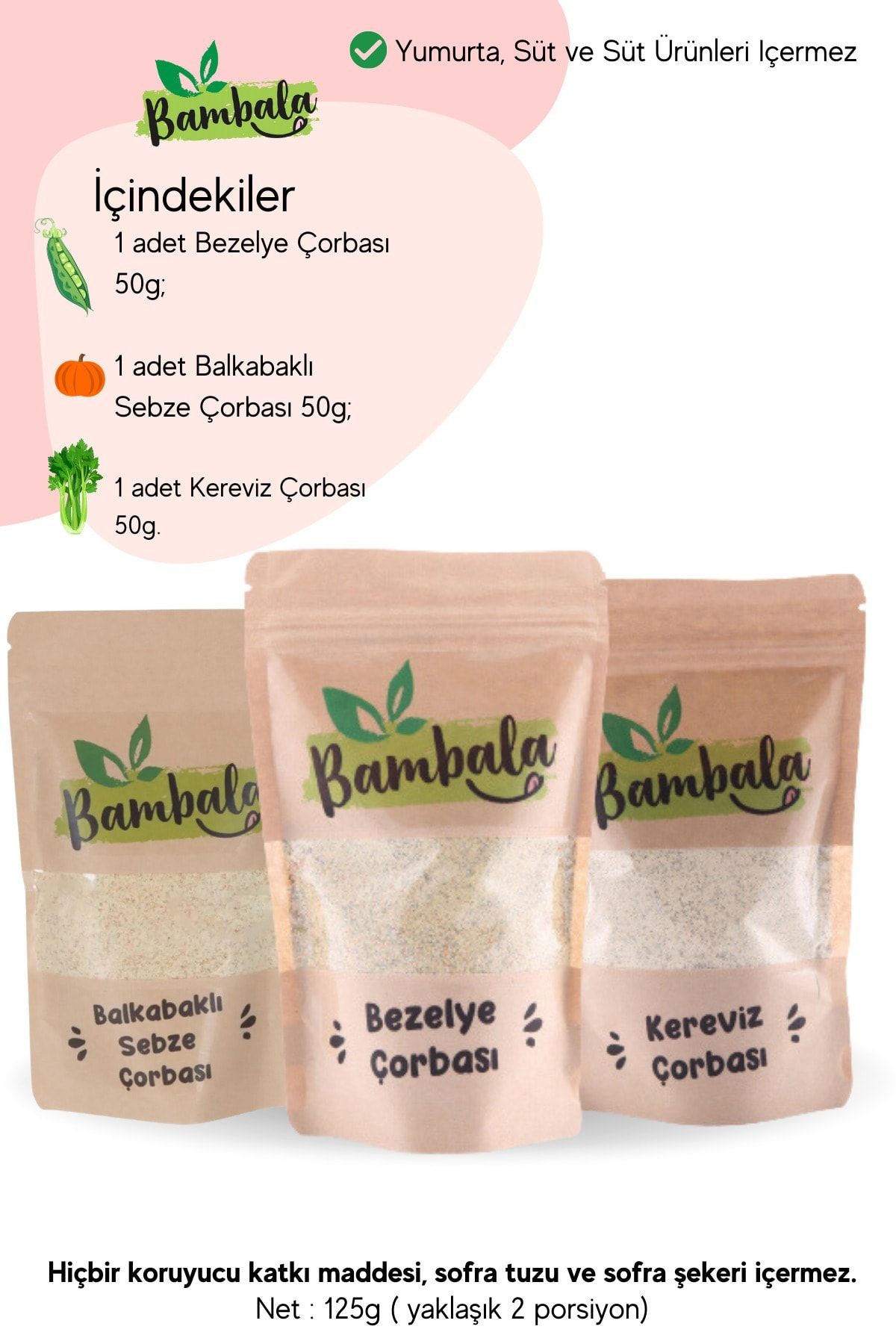 3'lü Bezelye, Kereviz, Balkabağı Çorba Harcı (3X 125G) -Katkısız