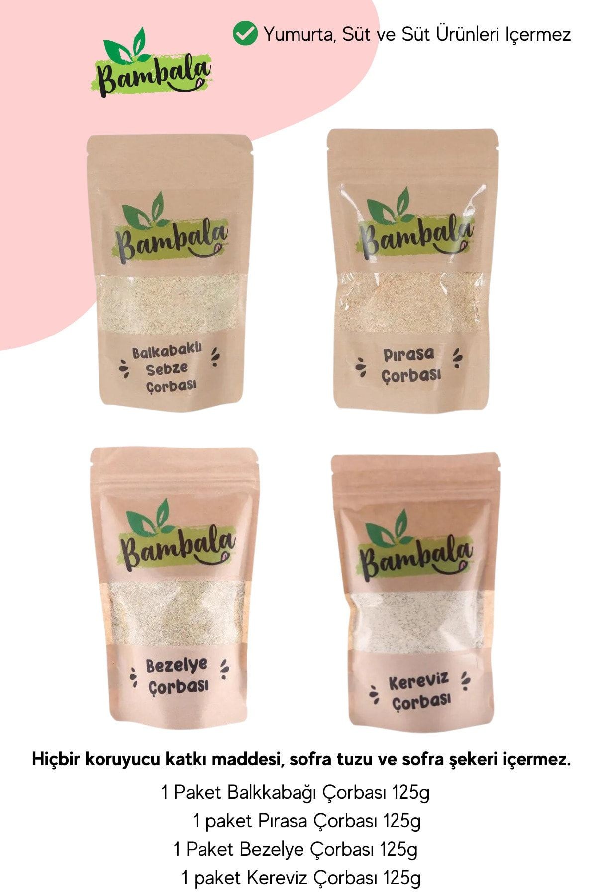 4'lü Çorba Paketi (Balkabaklı sebze çorbası, Pırasa, Kereviz ve bezelye çorbası) (4x 125g) -Katkısız