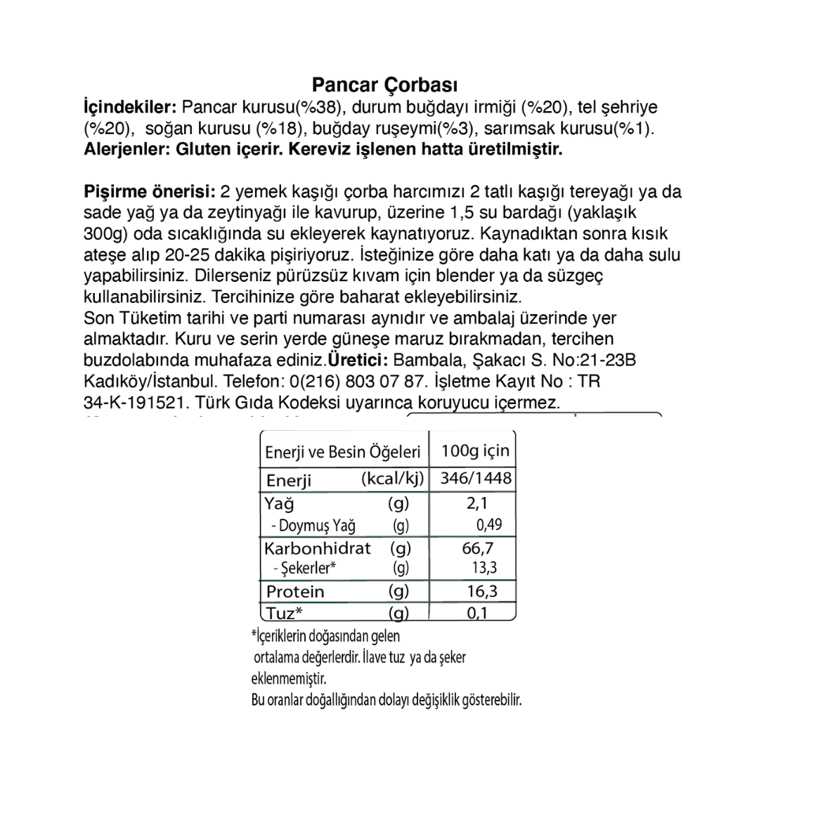 5'li Çorba Paketi (5x125g)Pancar, Ispanak,Balkabaklı S. Çorbası, Sebzeli Pankek ve Muhallebi -Katkısız