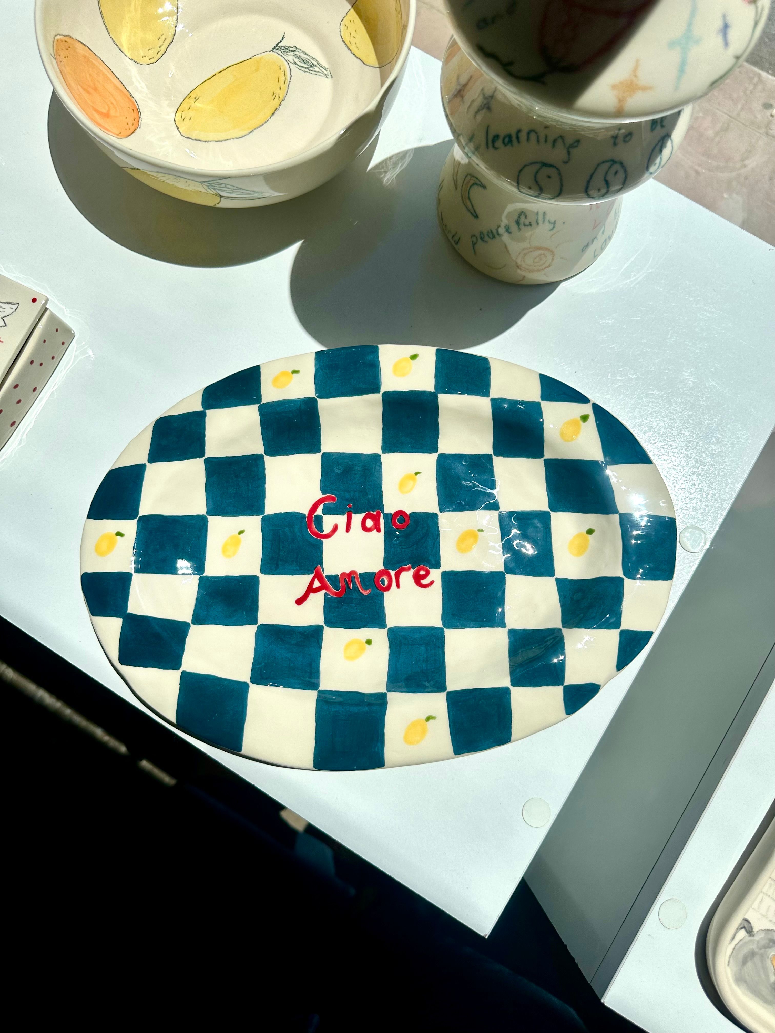 Ciao amore damalı kayık tabak