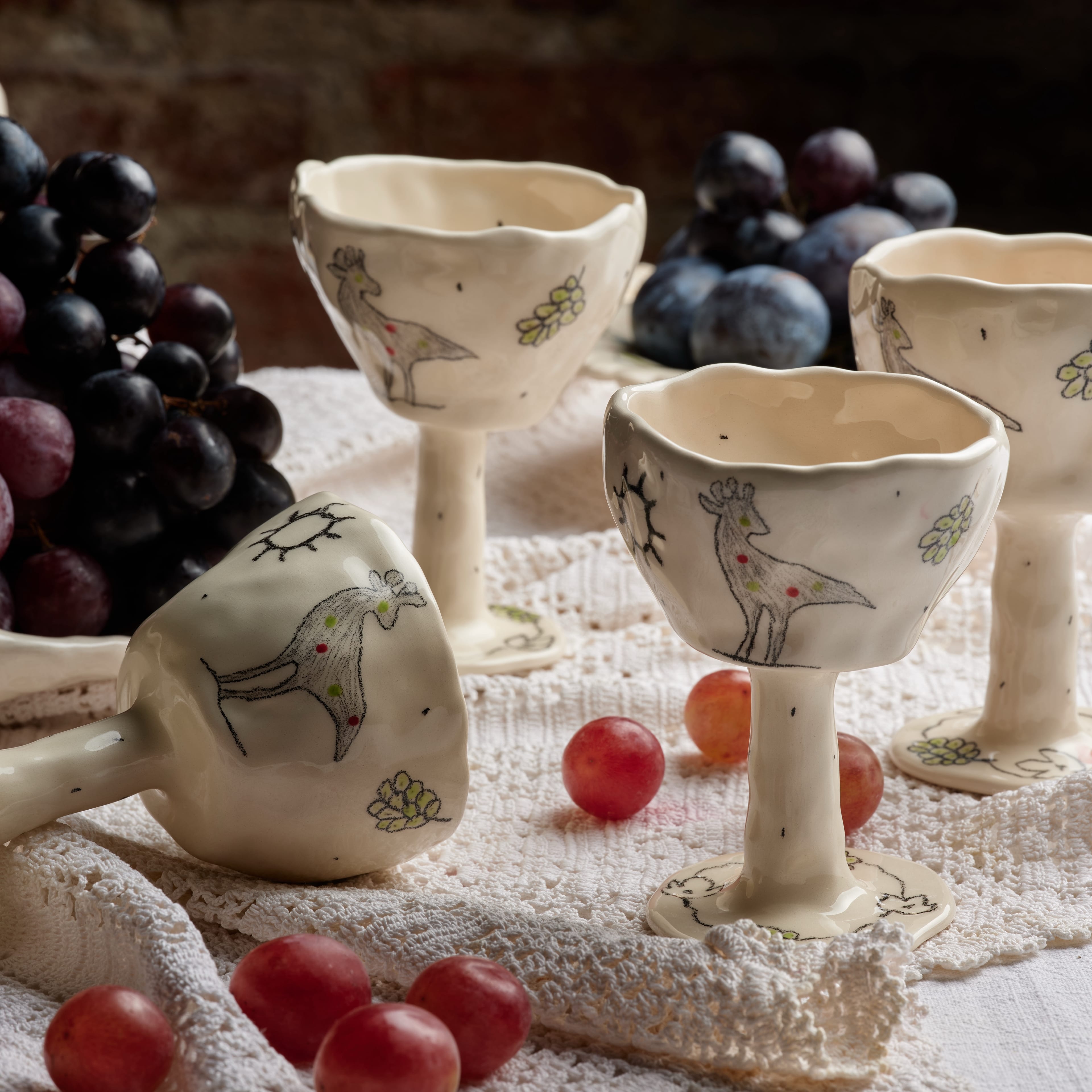 The rose and blue bird wineglass