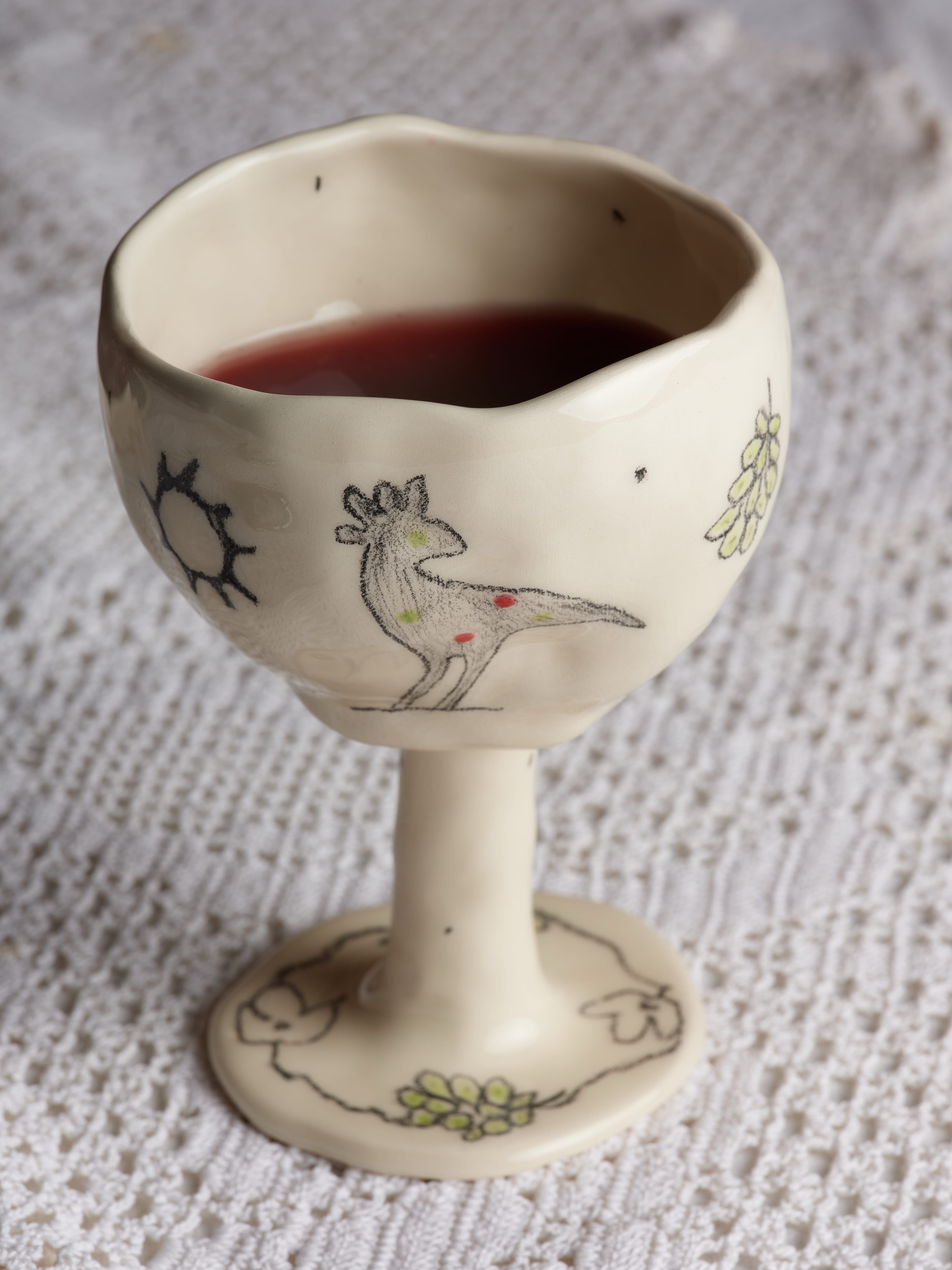 The rose and blue bird wineglass
