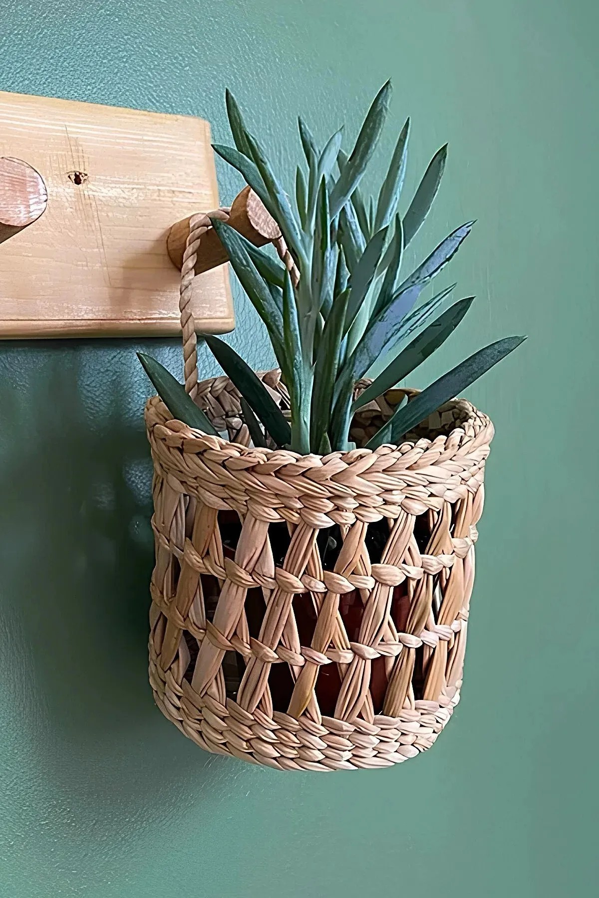 Dekoratif Çok Amaçlı Doğal El Yapımı Hasır Saksı Sepet / 10x10CM