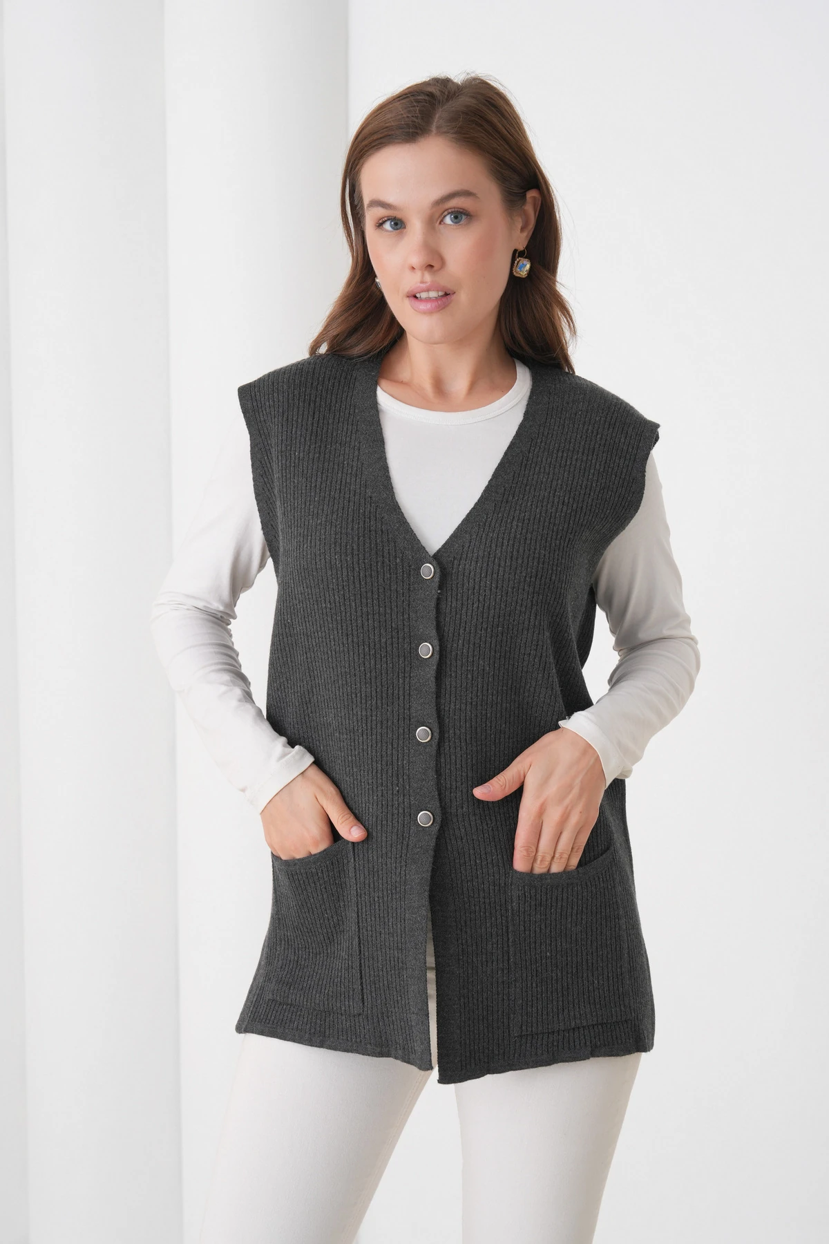 Anne Kadın Triko Fitilli Yün Yelek