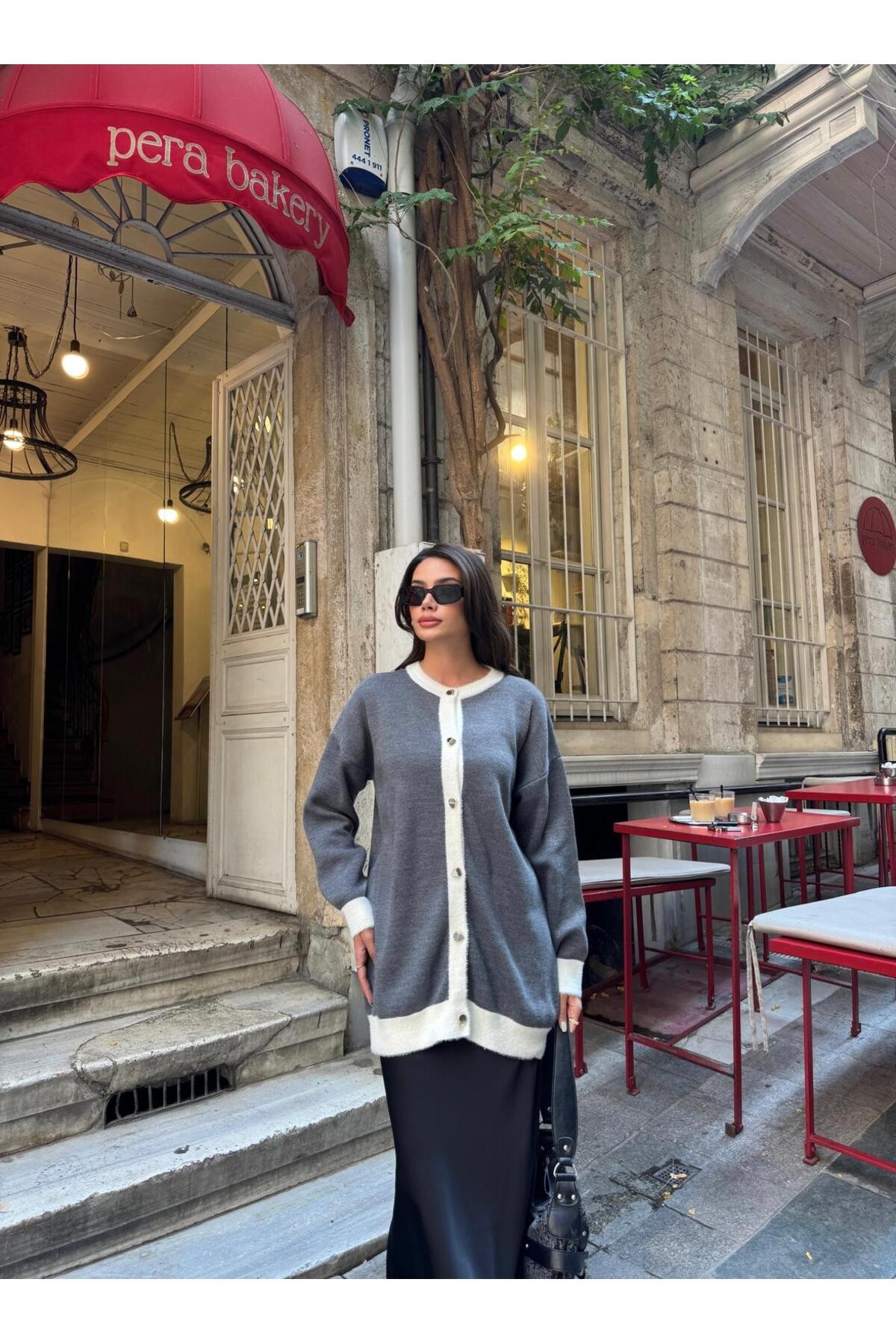 Çift Renk Detaylı Oversize Kadın Triko Hırka