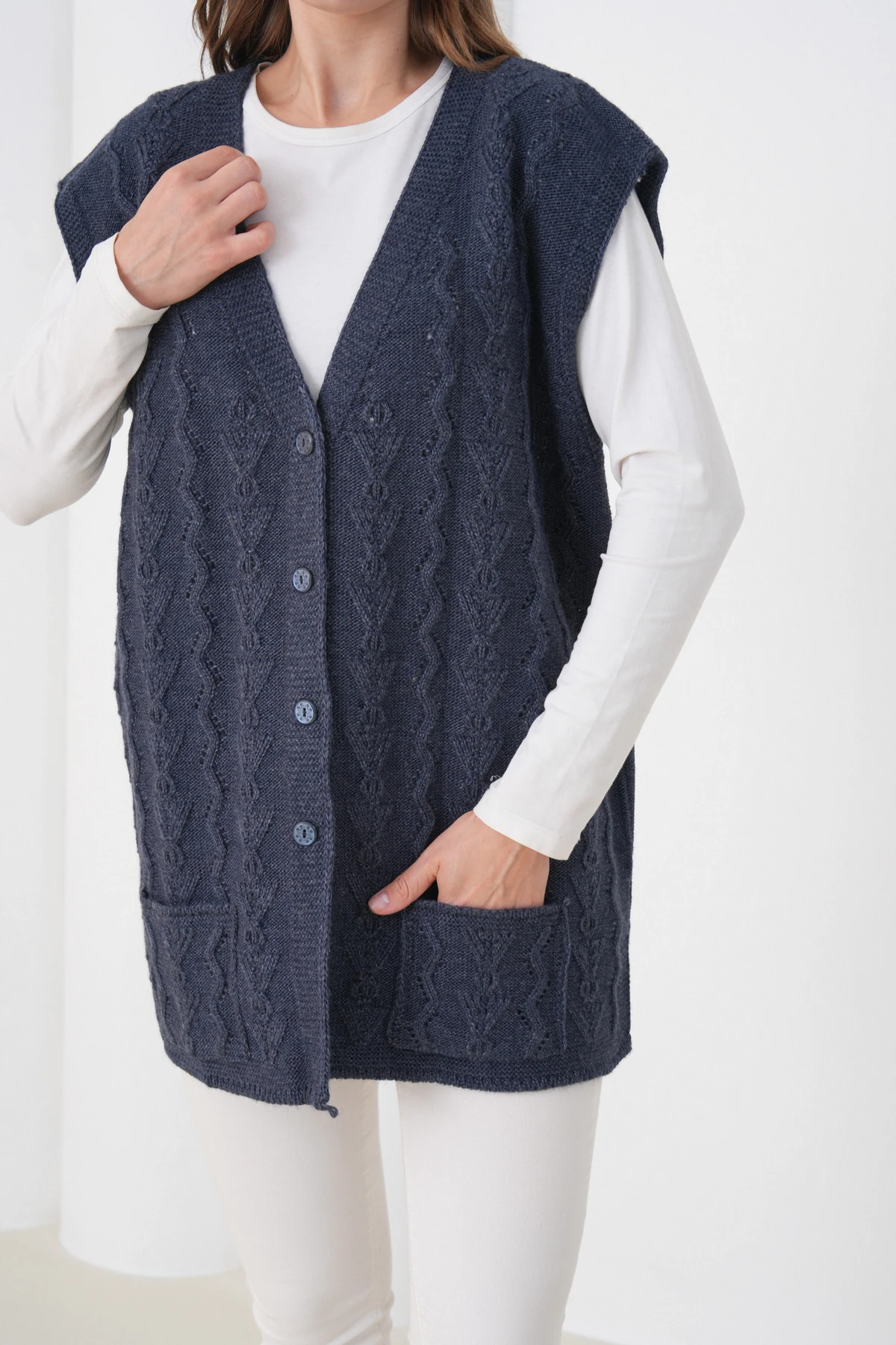 Anne Kadın Triko Büyük Beden Yün Yelek