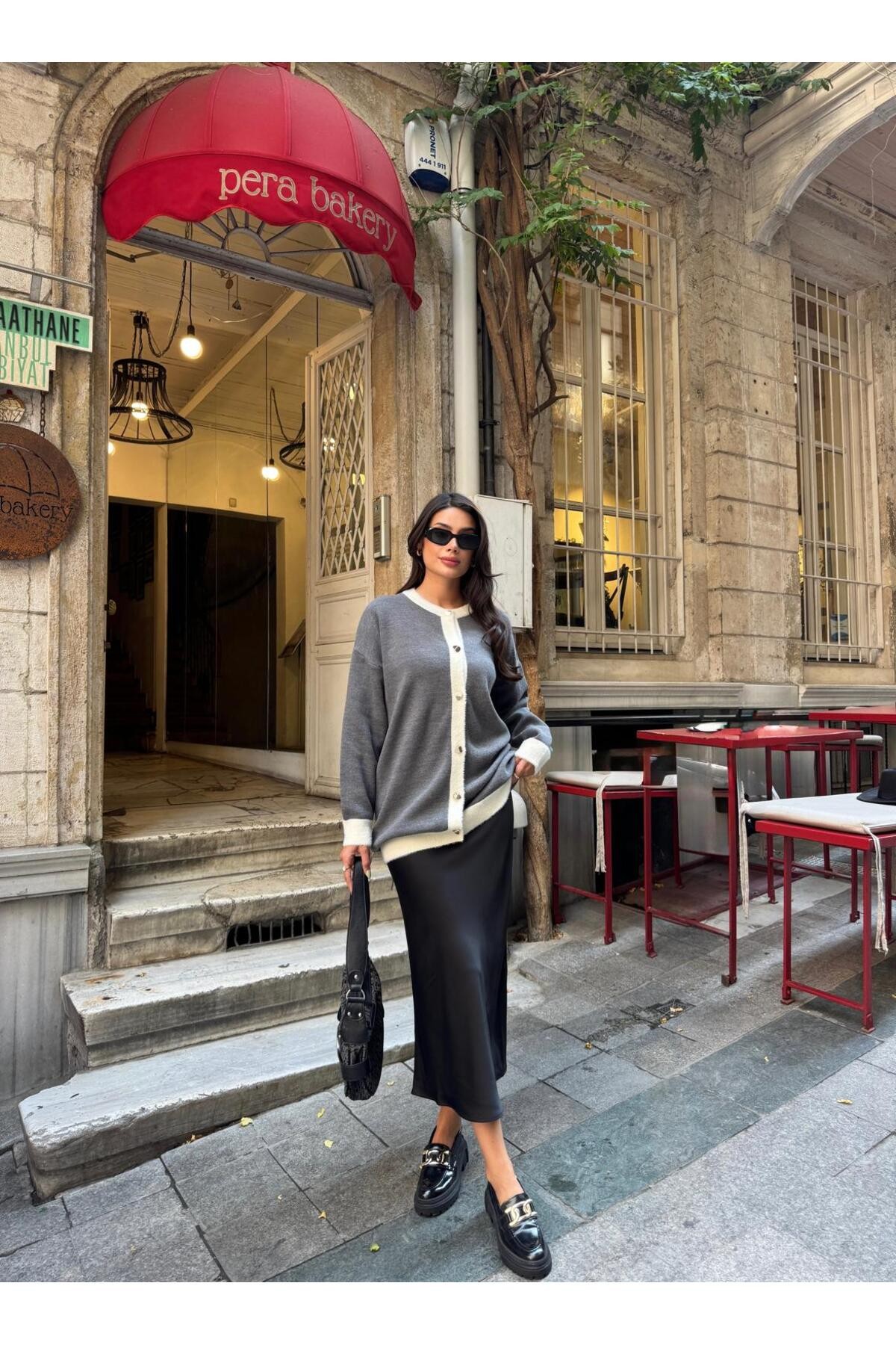 Çift Renk Detaylı Oversize Kadın Triko Hırka