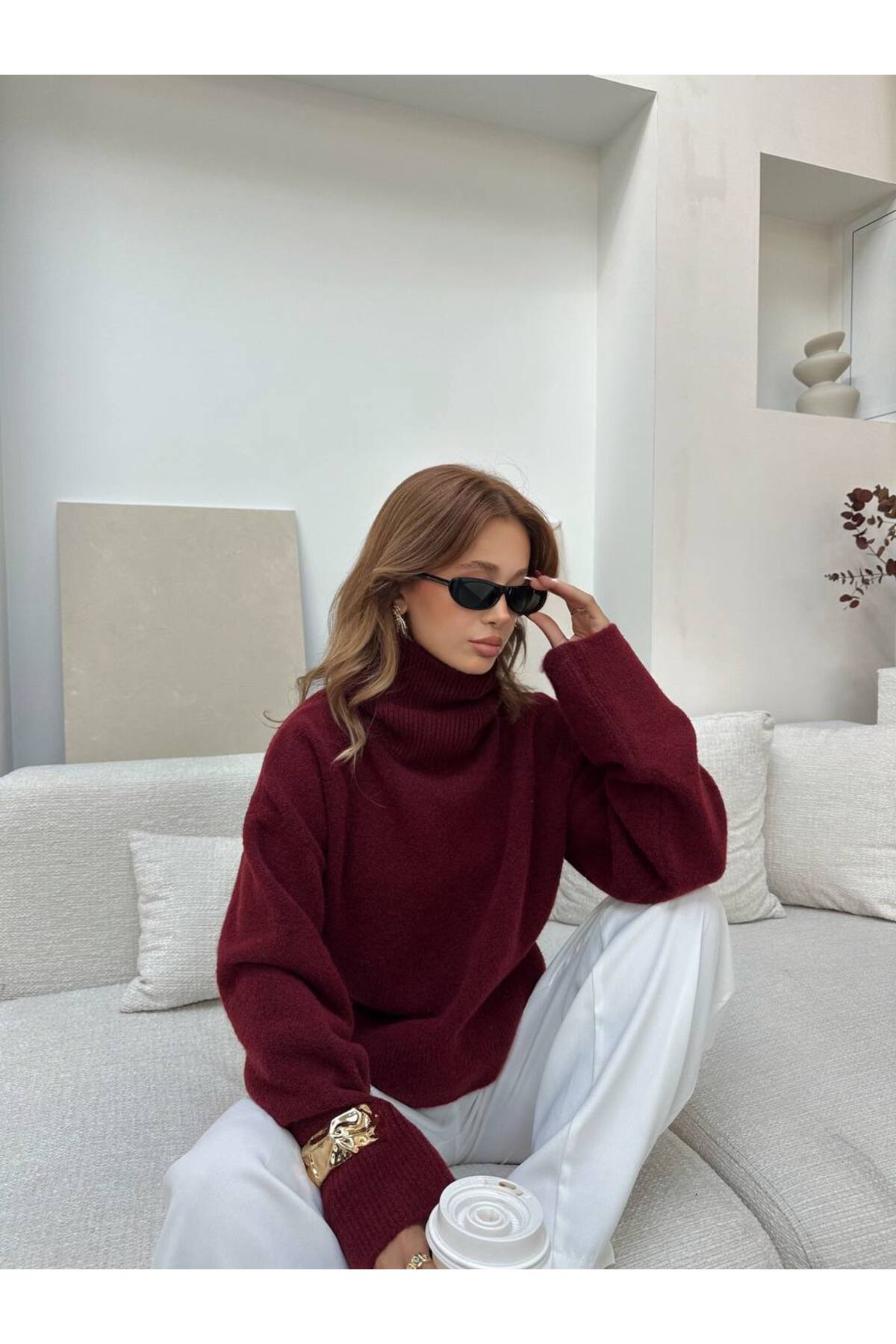 Boğazlı Yumoş Oversize Kadın Triko Kazak