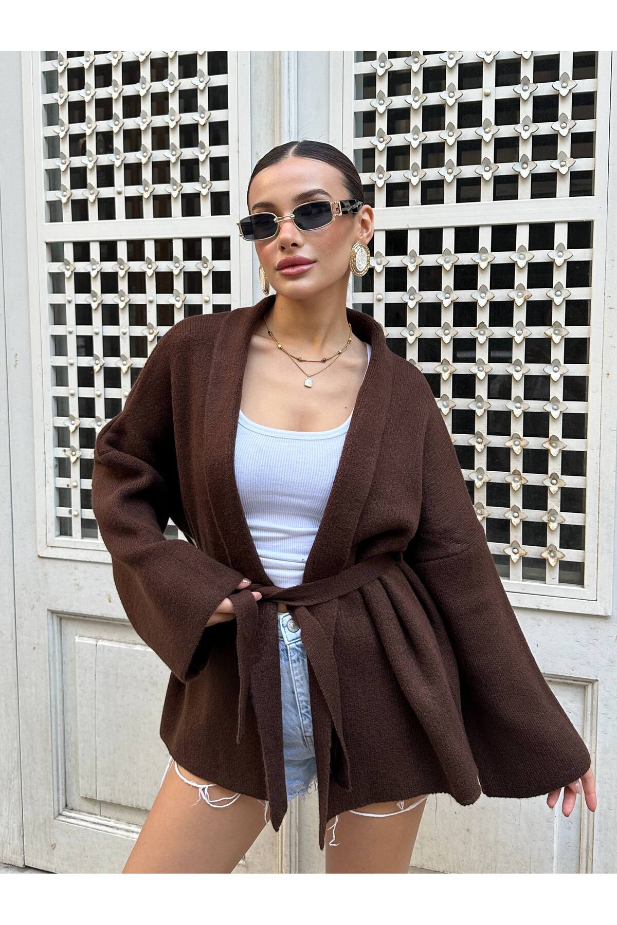 Kuşak Detaylı Yumoş Oversize Kadın Triko Hırka