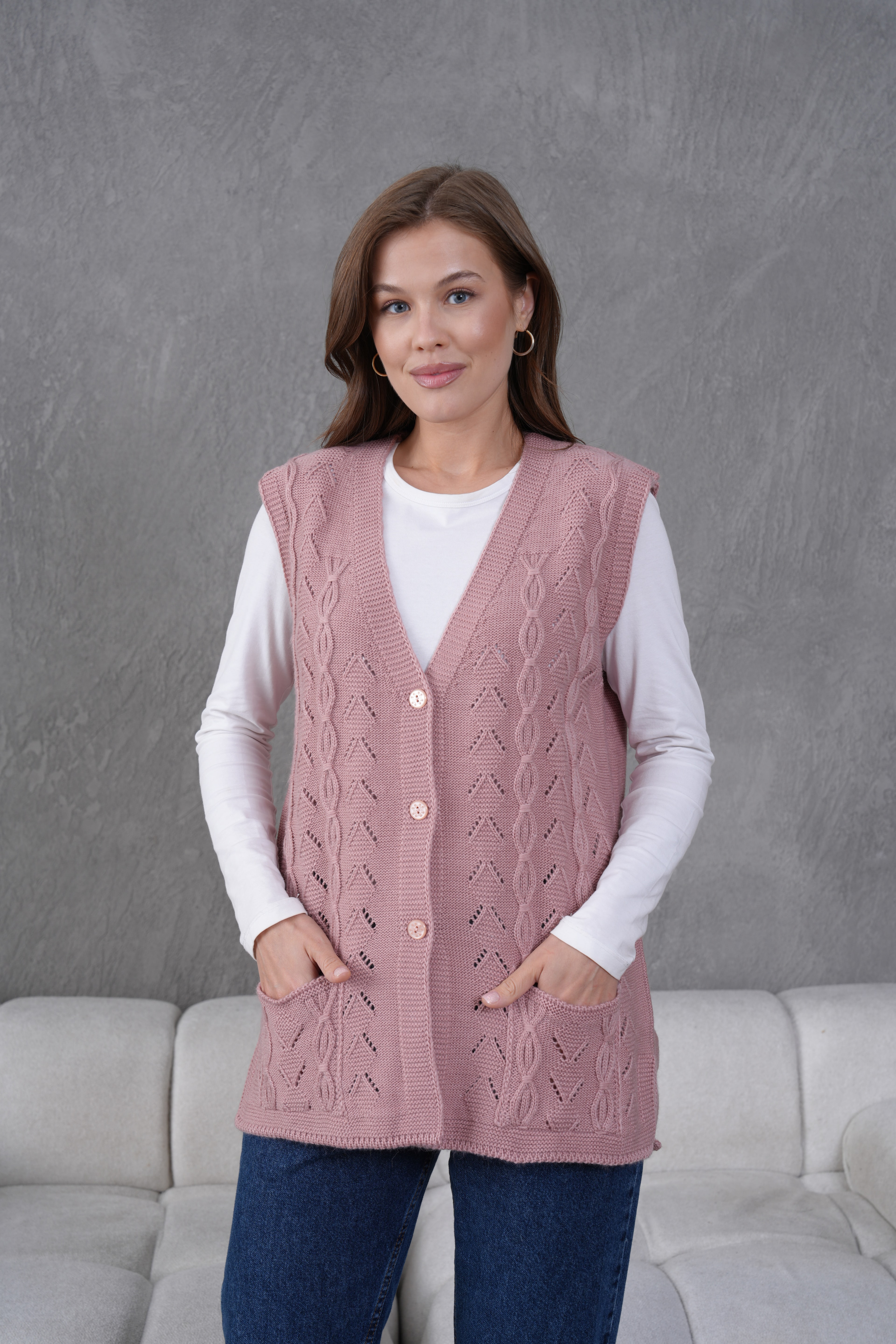 Triko Yün Yelek - pembe