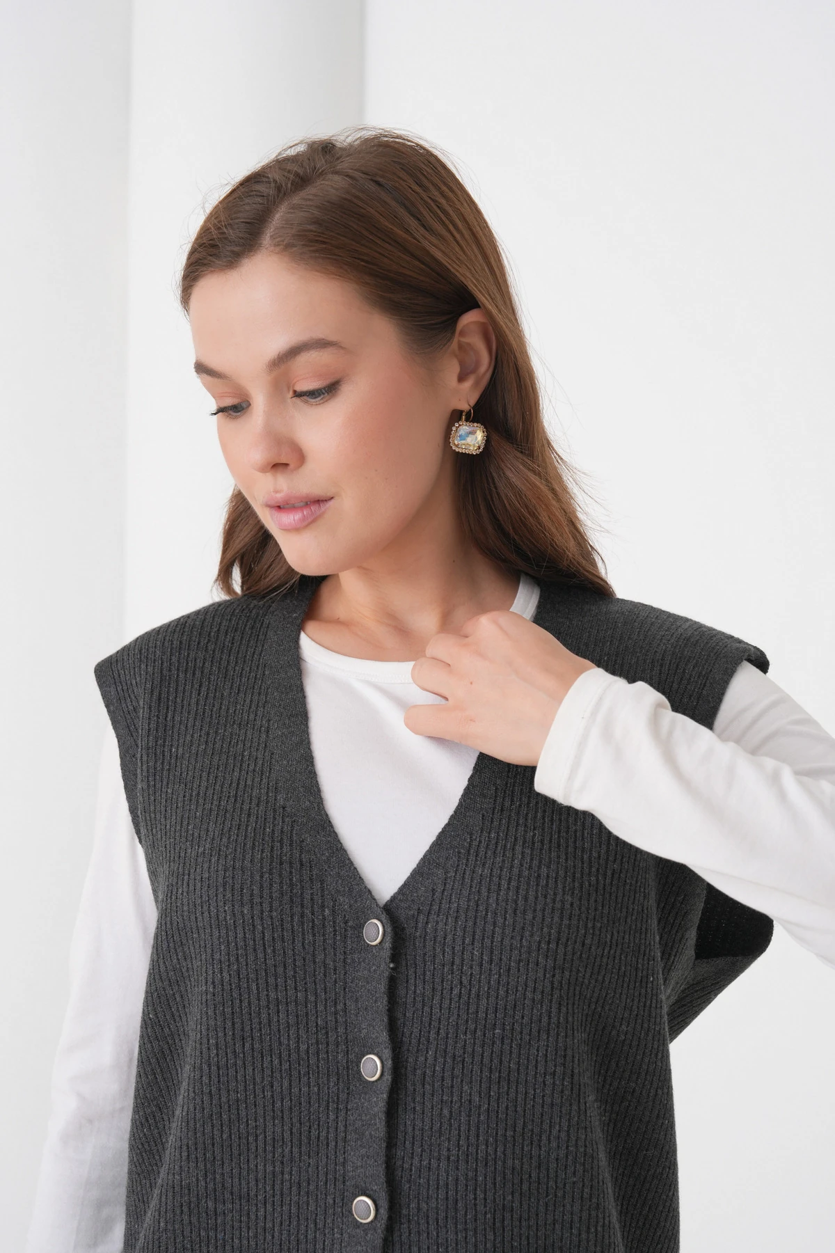 Anne Kadın Triko Fitilli Yün Yelek