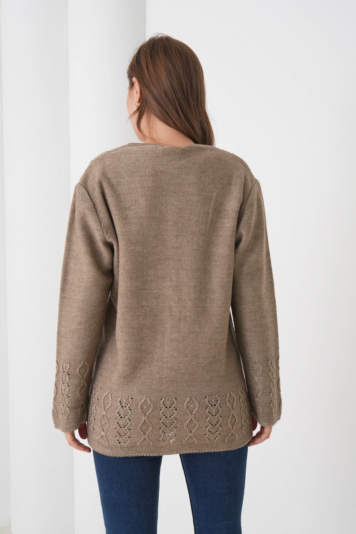 Anne Kadın Triko Cep detaylı Yün Hırka - vizon