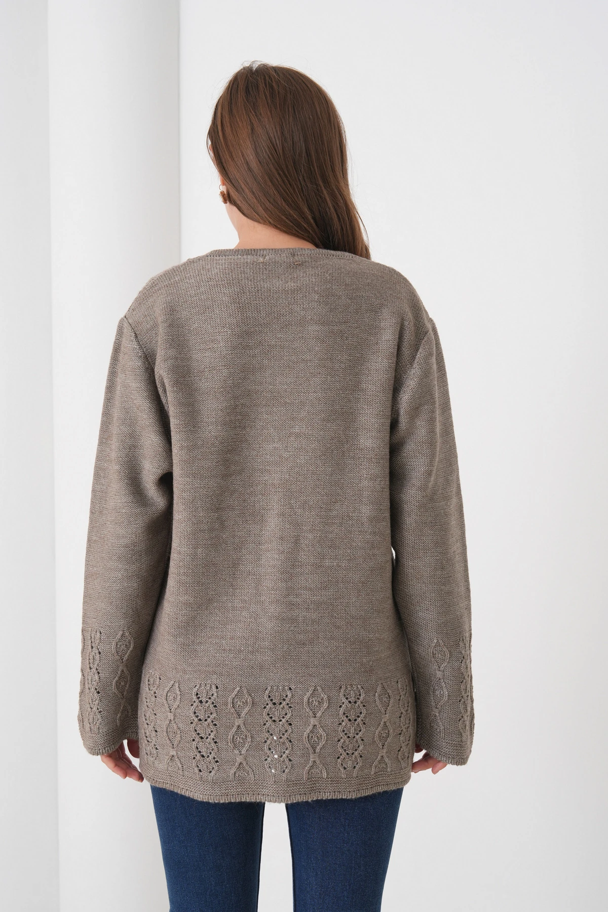 Anne Kadın Triko Cep detaylı Yün Hırka - kahve